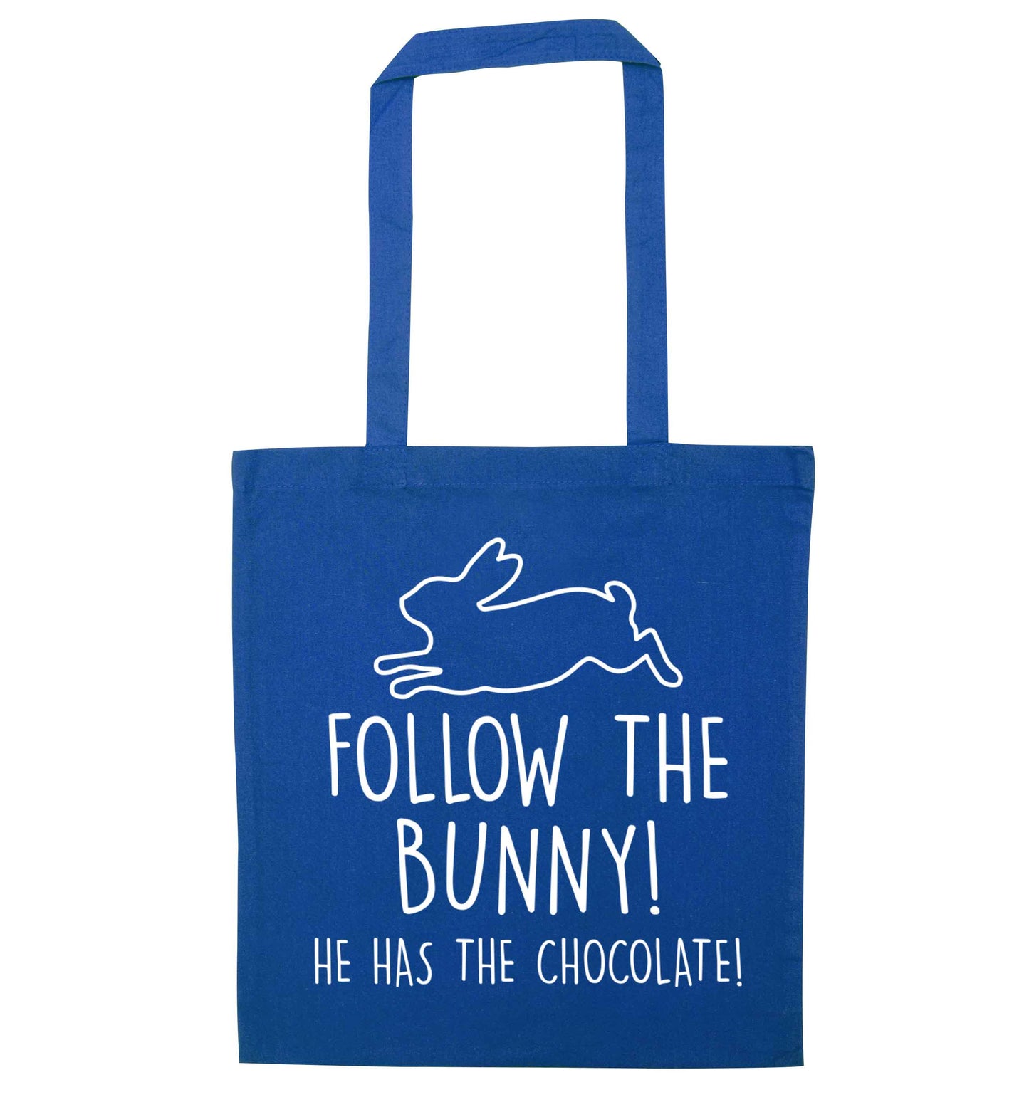 Follow the bunny! He has the chocolate blue tote bag