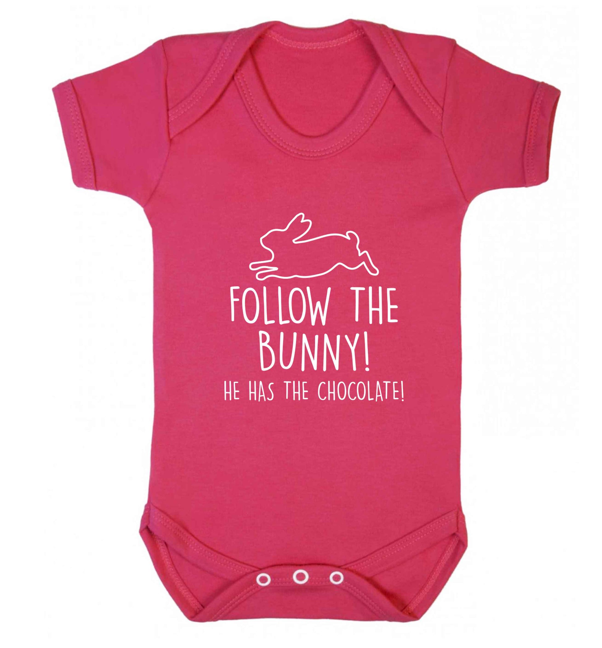 Follow the bunny! He has the chocolate baby vest dark pink 18-24 months