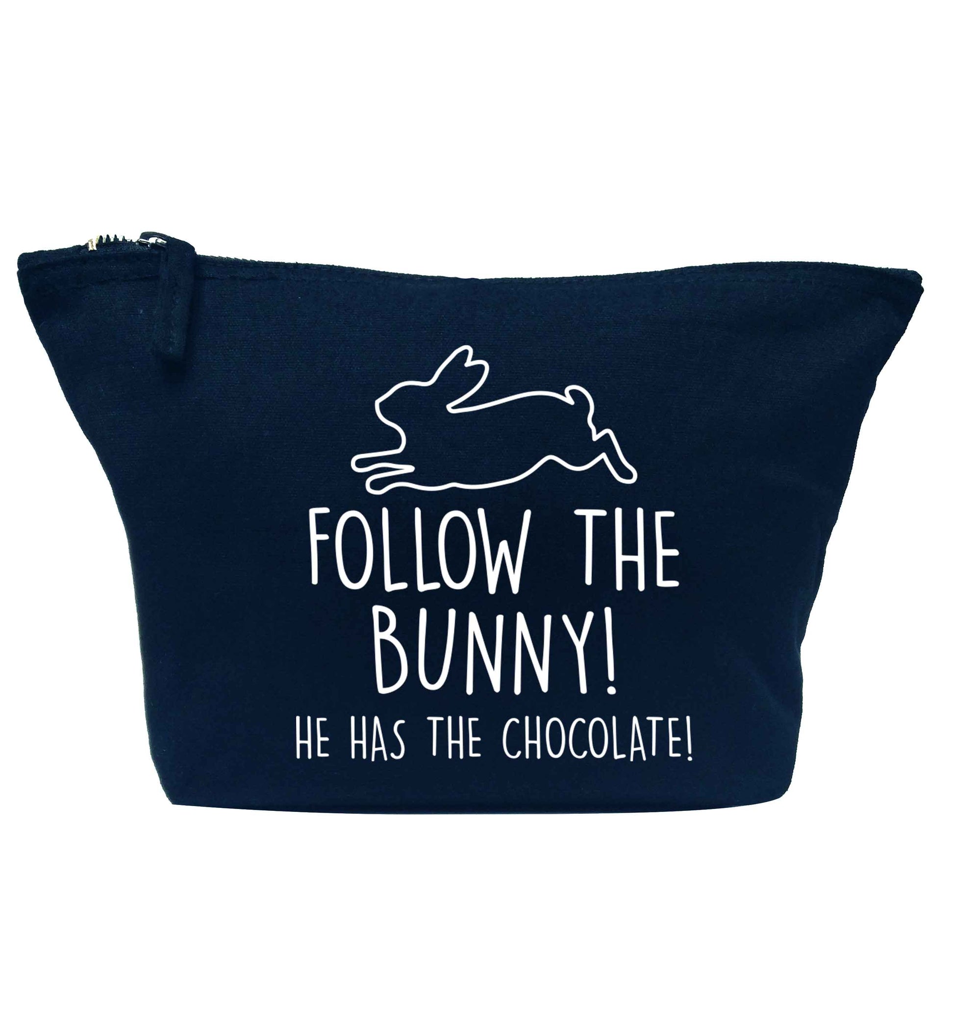 Follow the bunny! He has the chocolate navy makeup bag