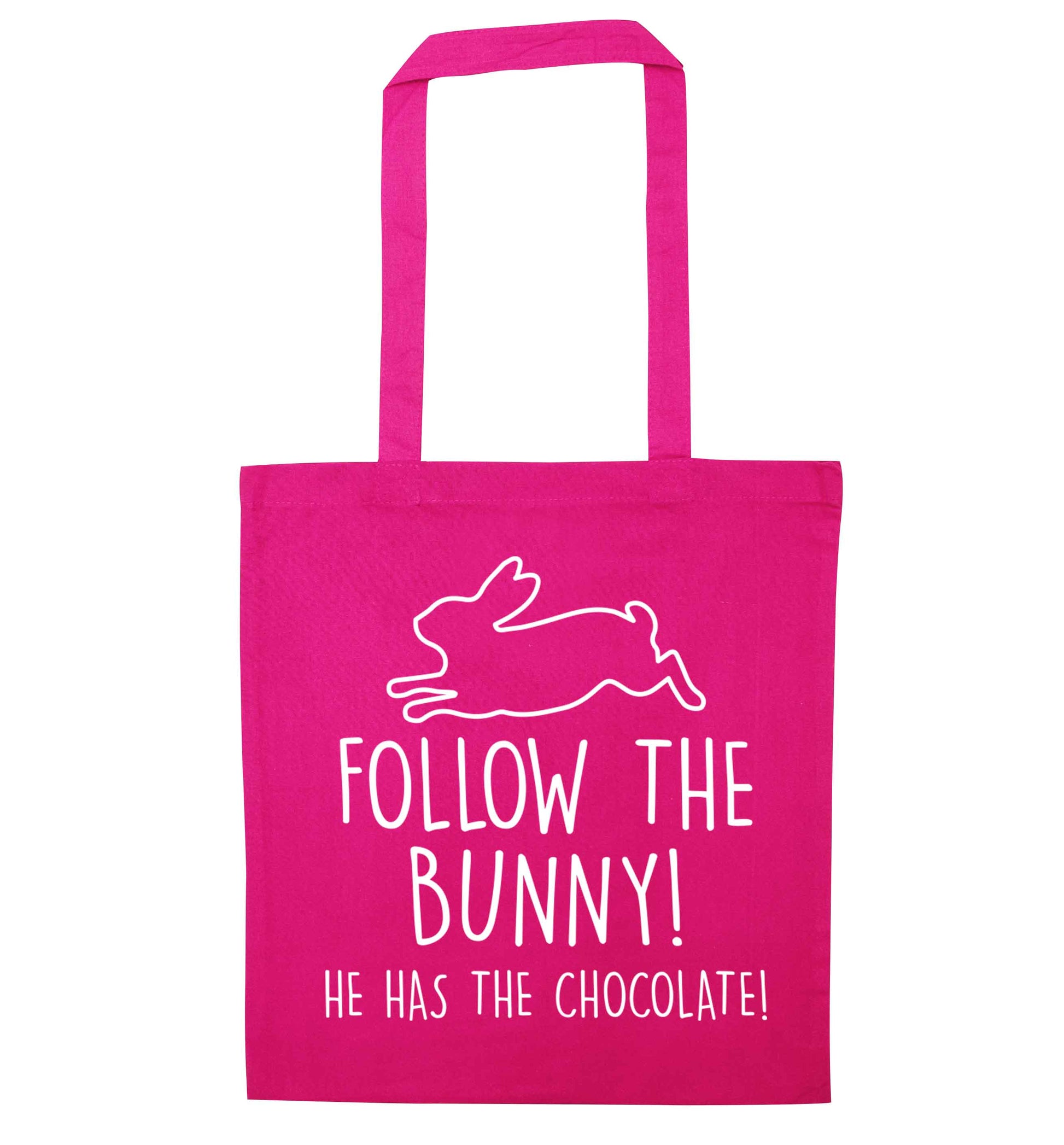 Follow the bunny! He has the chocolate pink tote bag