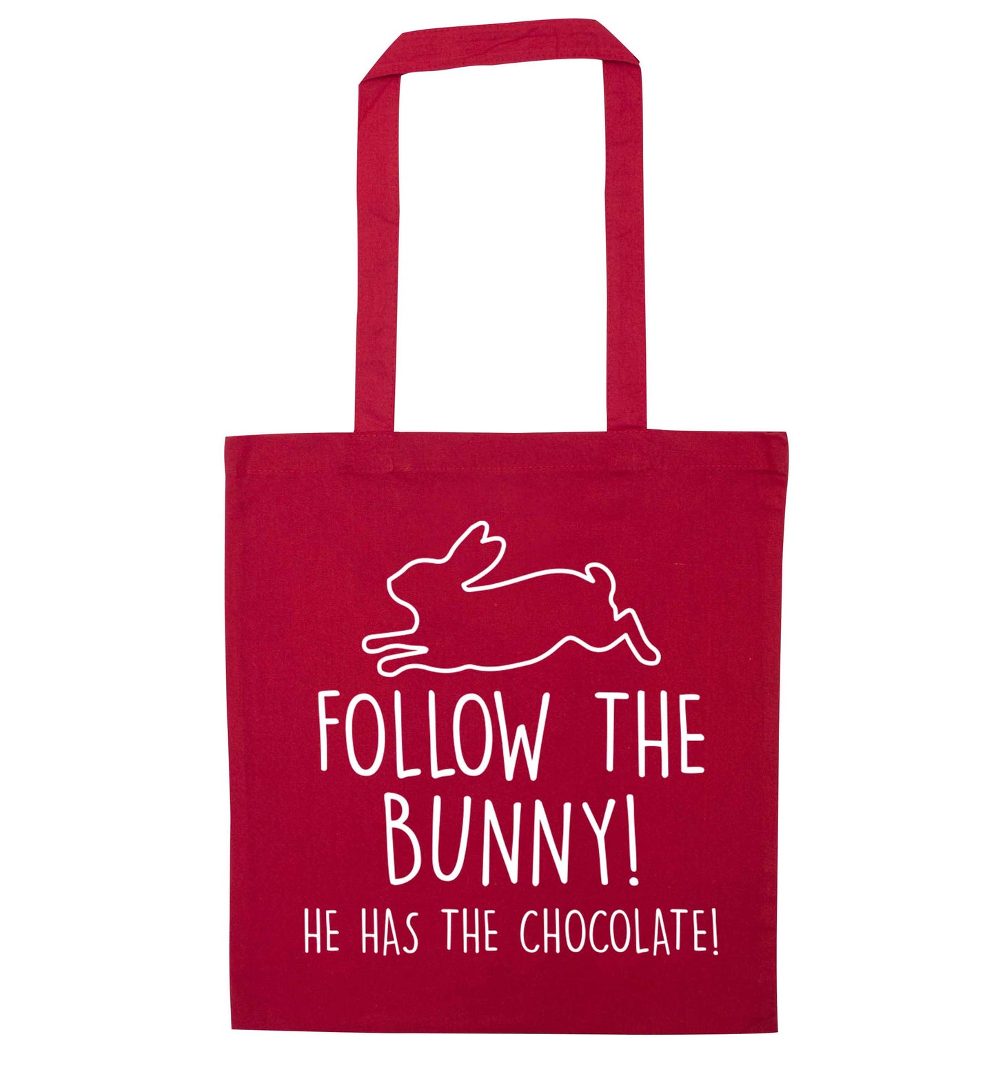 Follow the bunny! He has the chocolate red tote bag