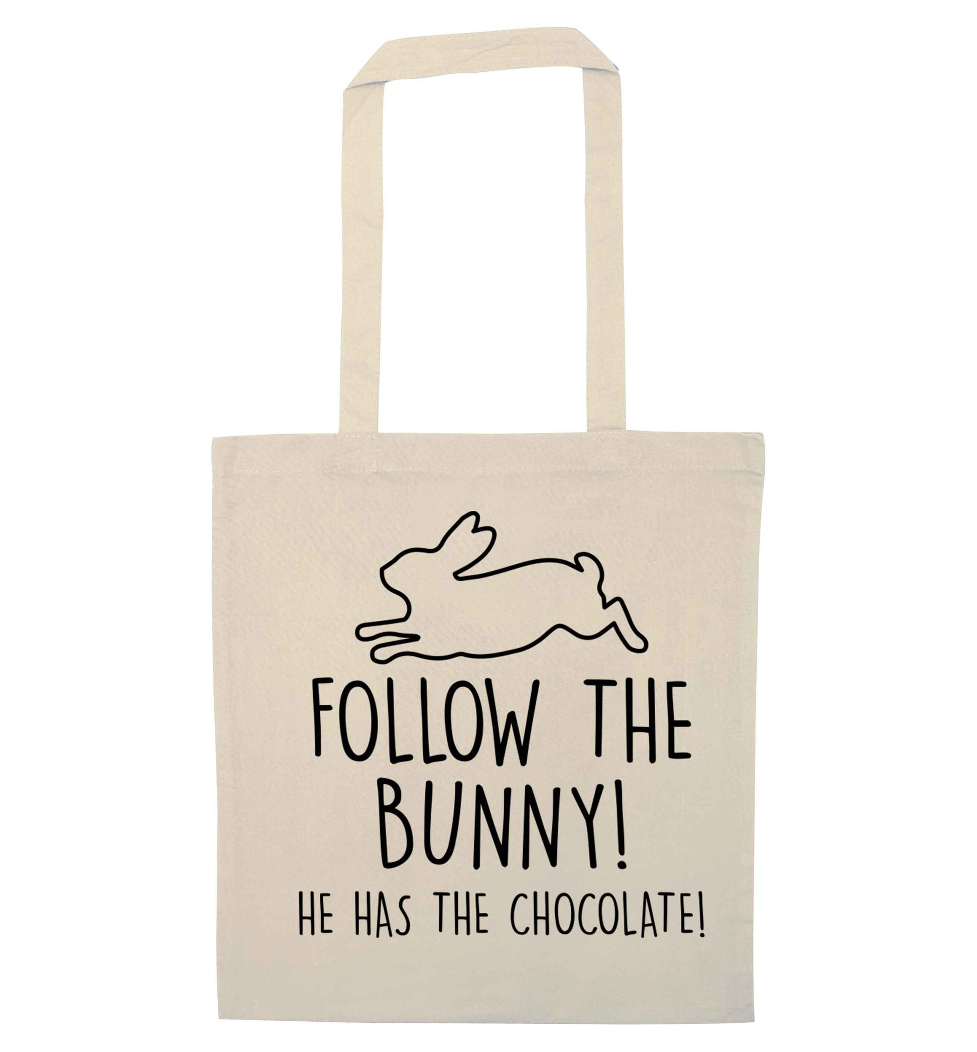 Follow the bunny! He has the chocolate natural tote bag