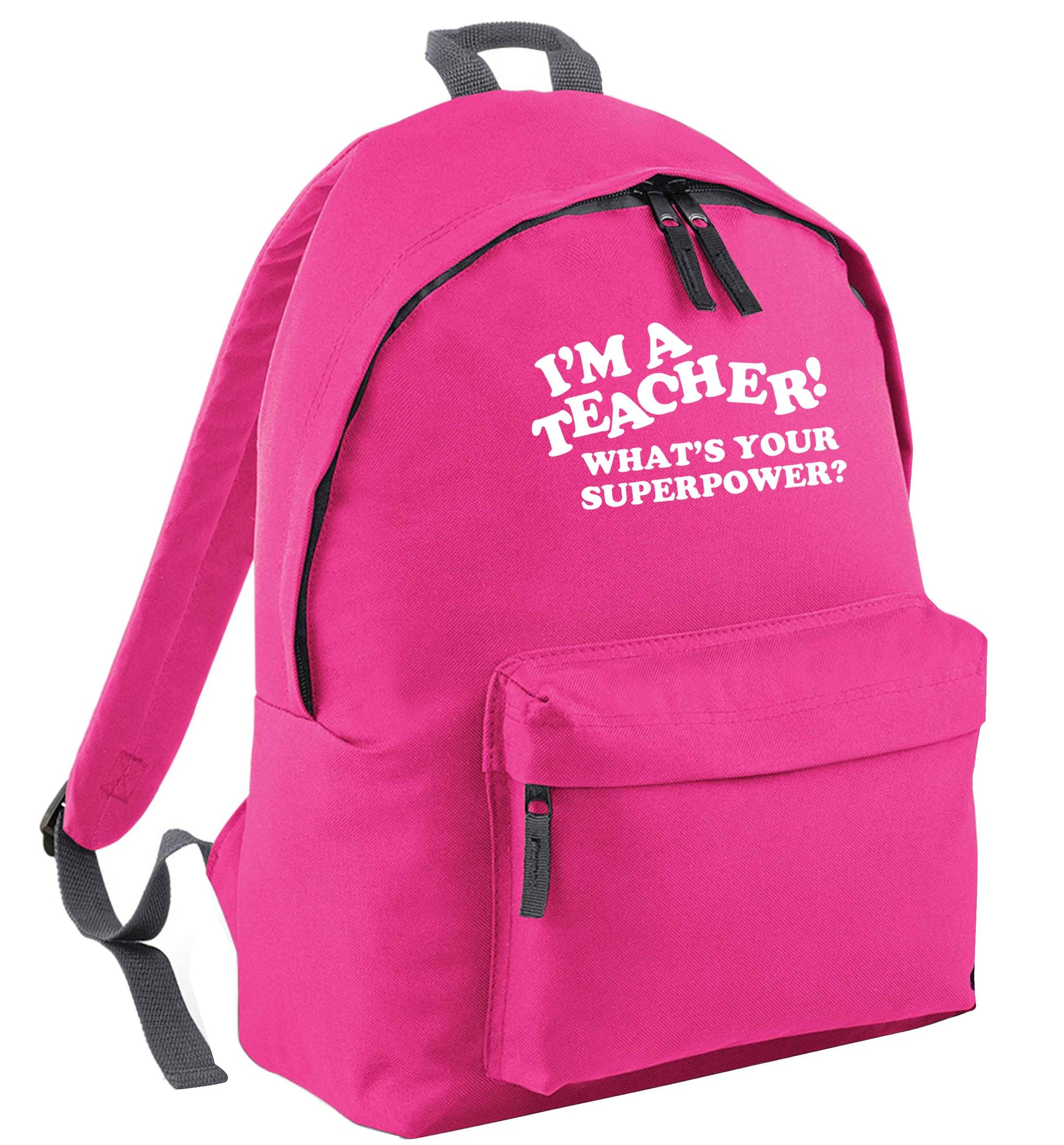 I'm a teacher what's your superpower?! pink adults backpack