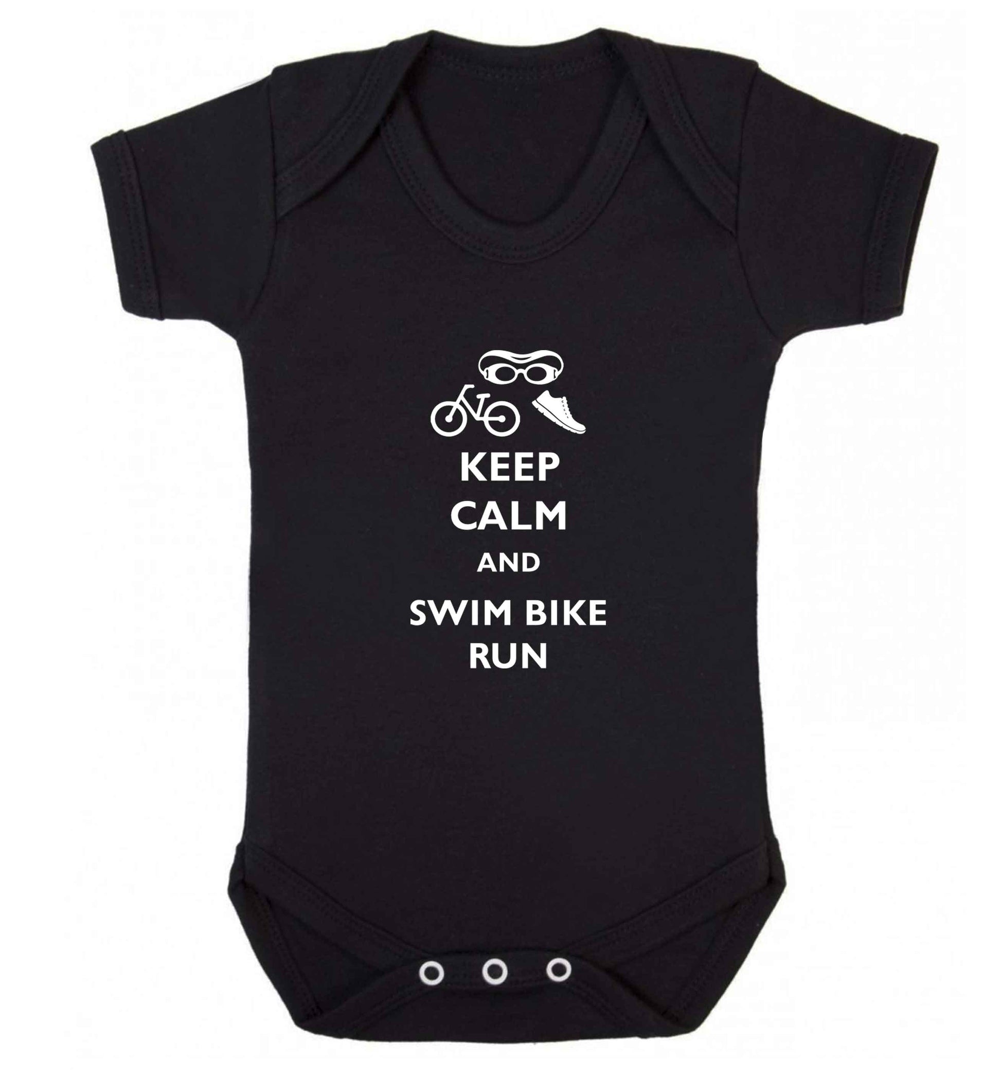 Keep calm and swim bike run baby vest black 18-24 months