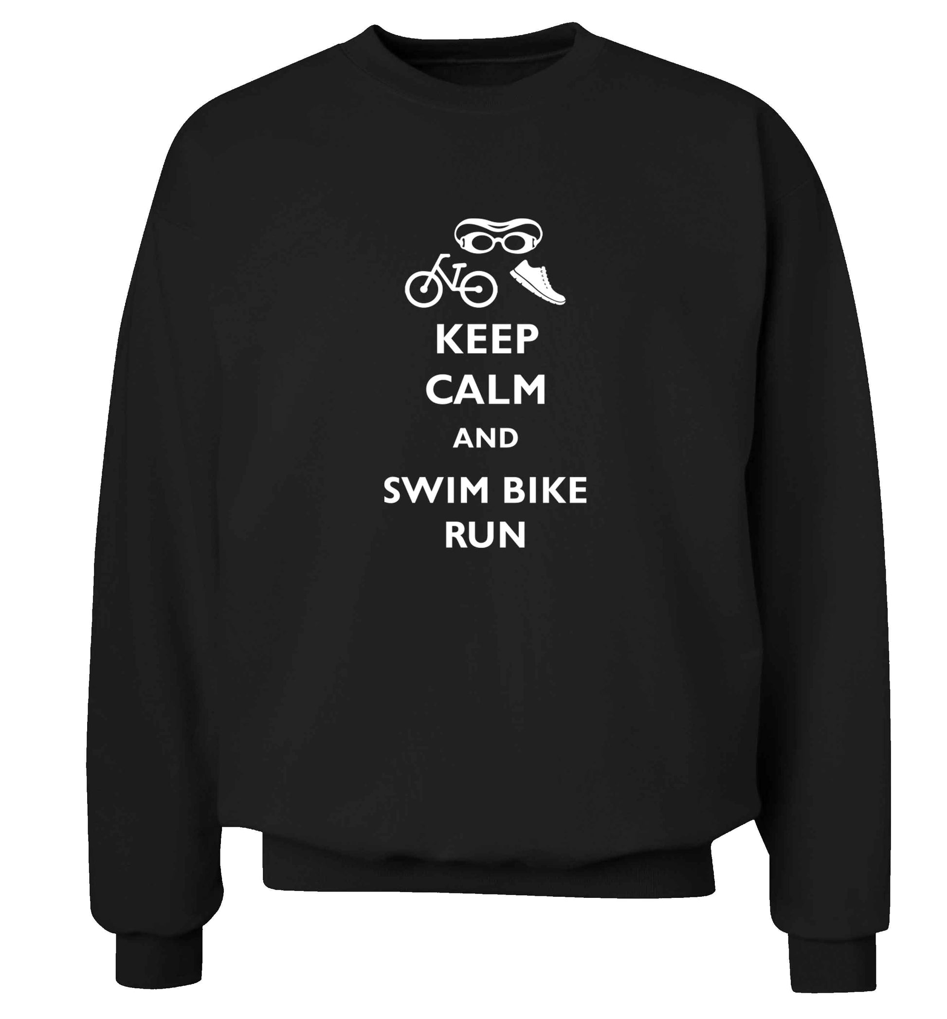 Keep calm and swim bike run adult's unisex black sweater 2XL