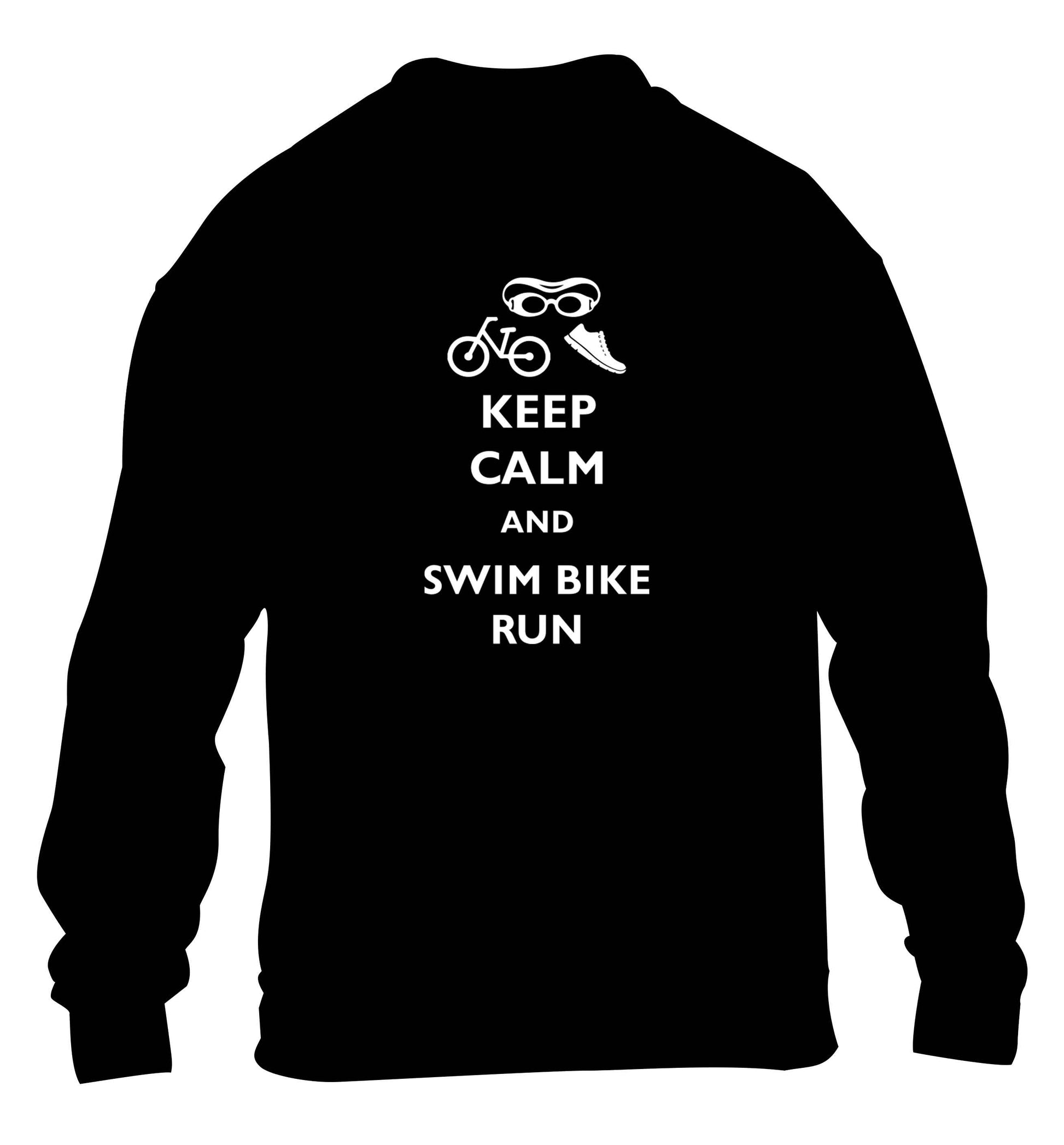 Keep calm and swim bike run children's black sweater 12-13 Years