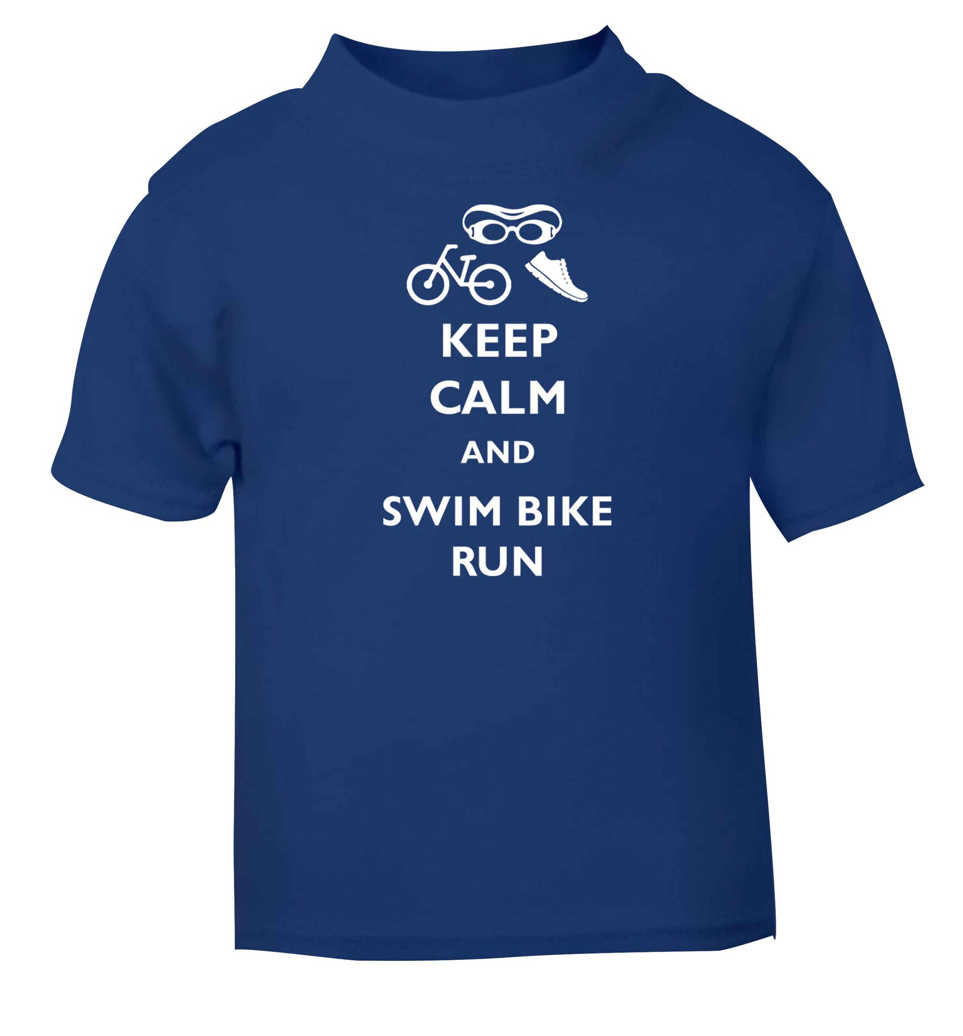 Keep calm and swim bike run blue baby toddler Tshirt 2 Years