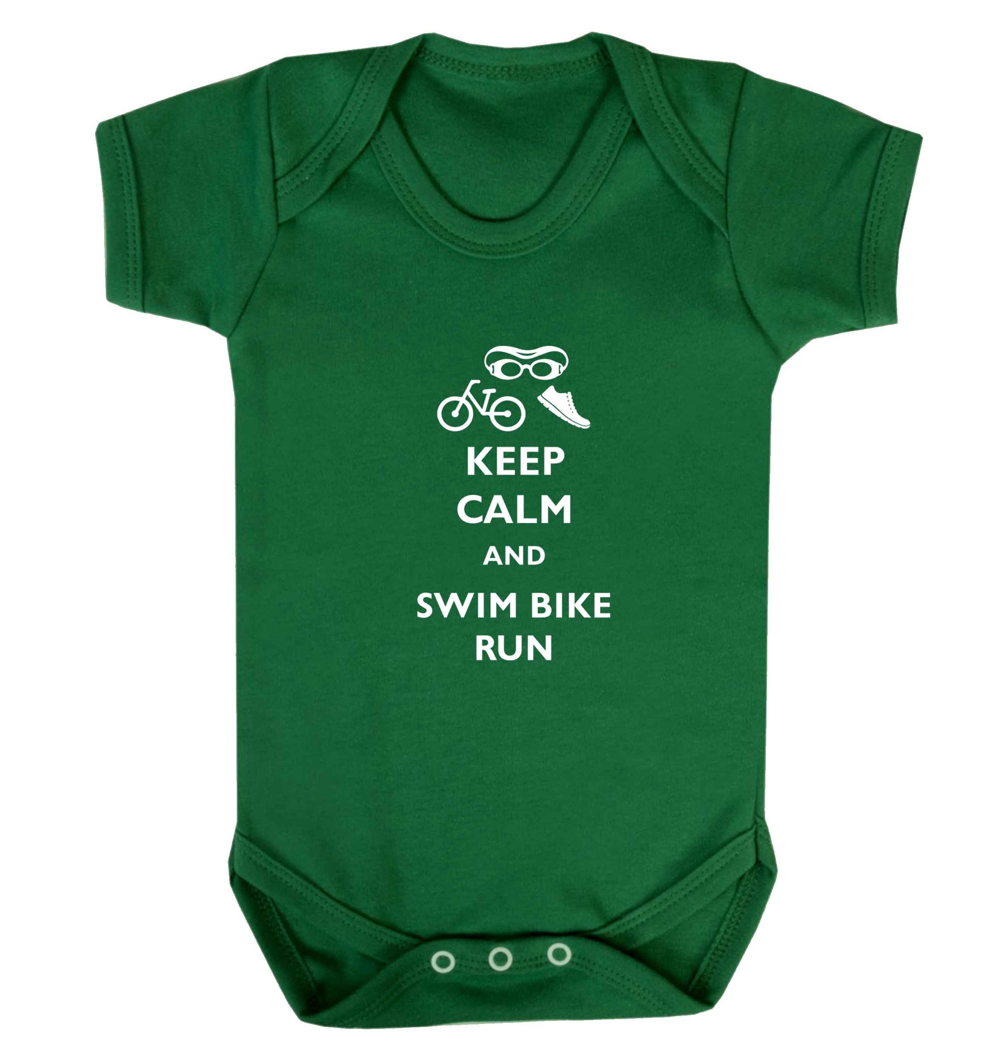 Keep calm and swim bike run baby vest green 18-24 months