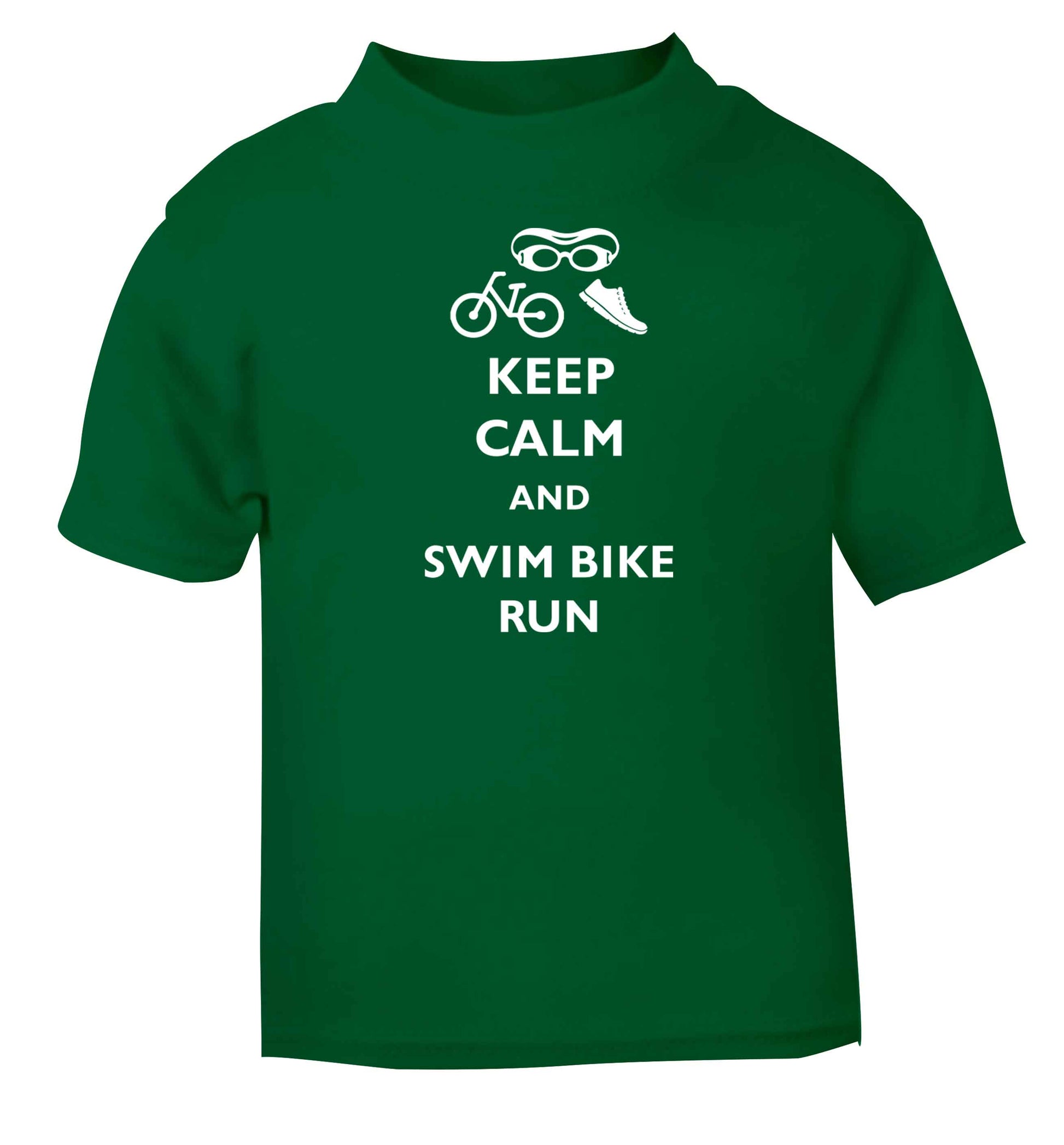 Keep calm and swim bike run green baby toddler Tshirt 2 Years