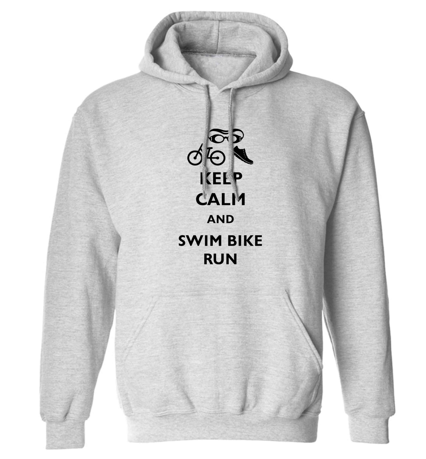 Keep calm and swim bike run adults unisex grey hoodie 2XL