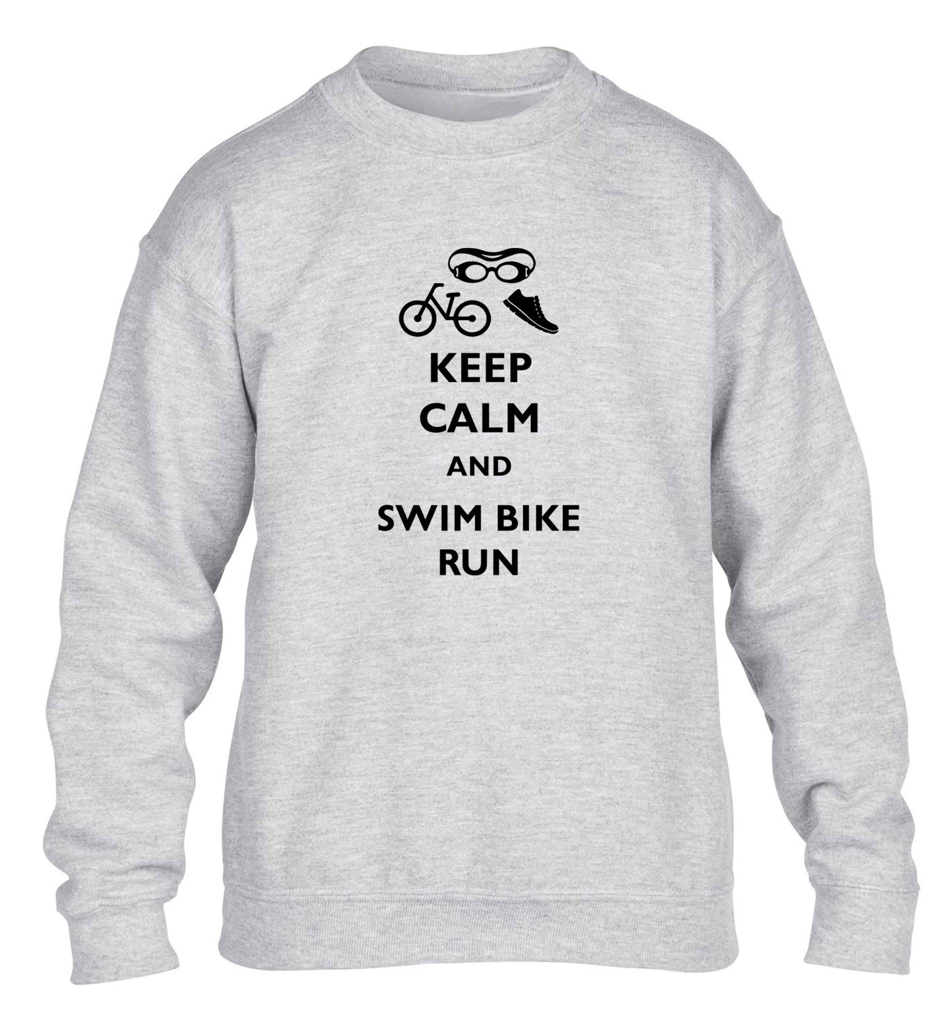 Keep calm and swim bike run children's grey sweater 12-13 Years