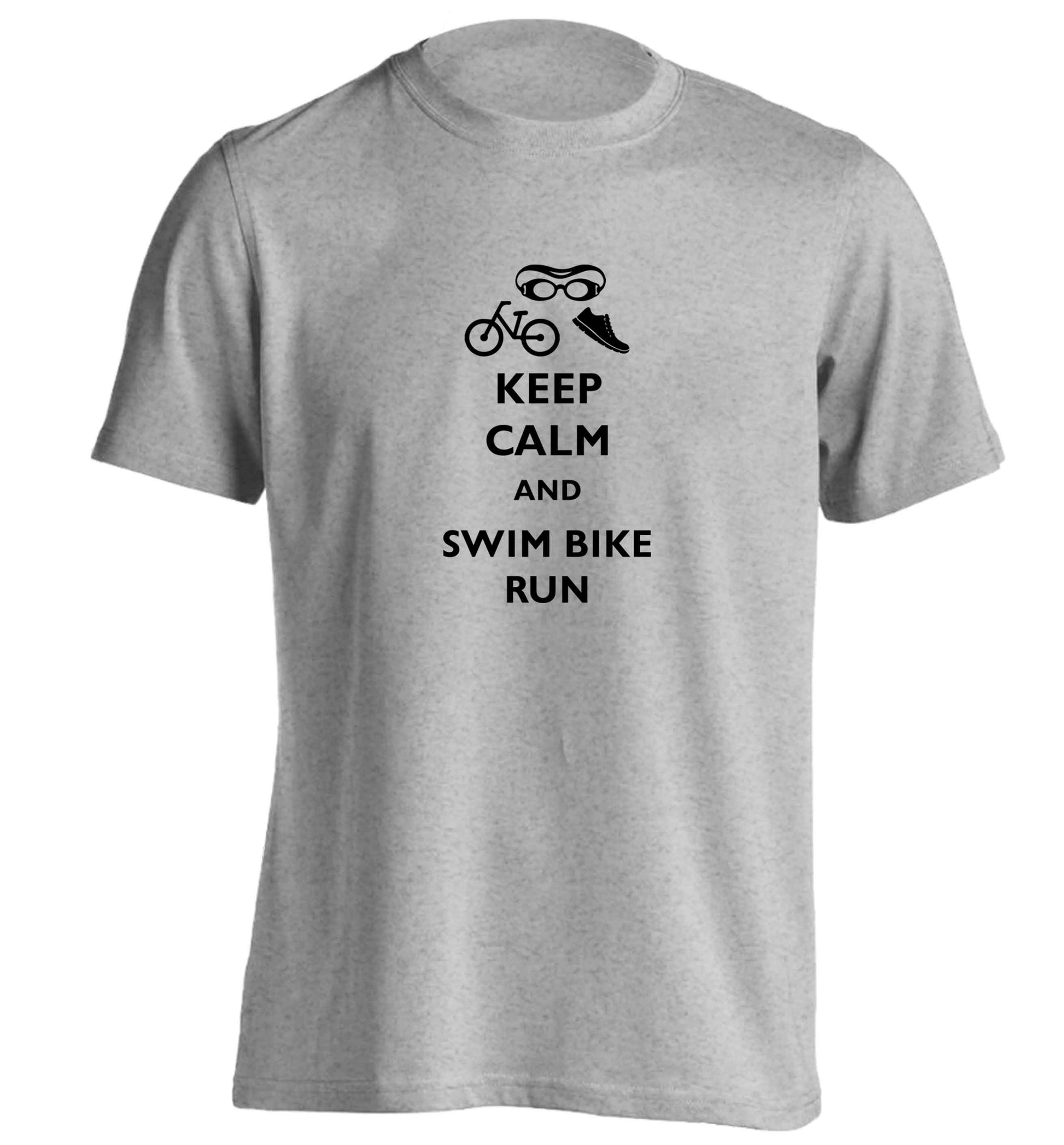 Keep calm and swim bike run adults unisex grey Tshirt 2XL