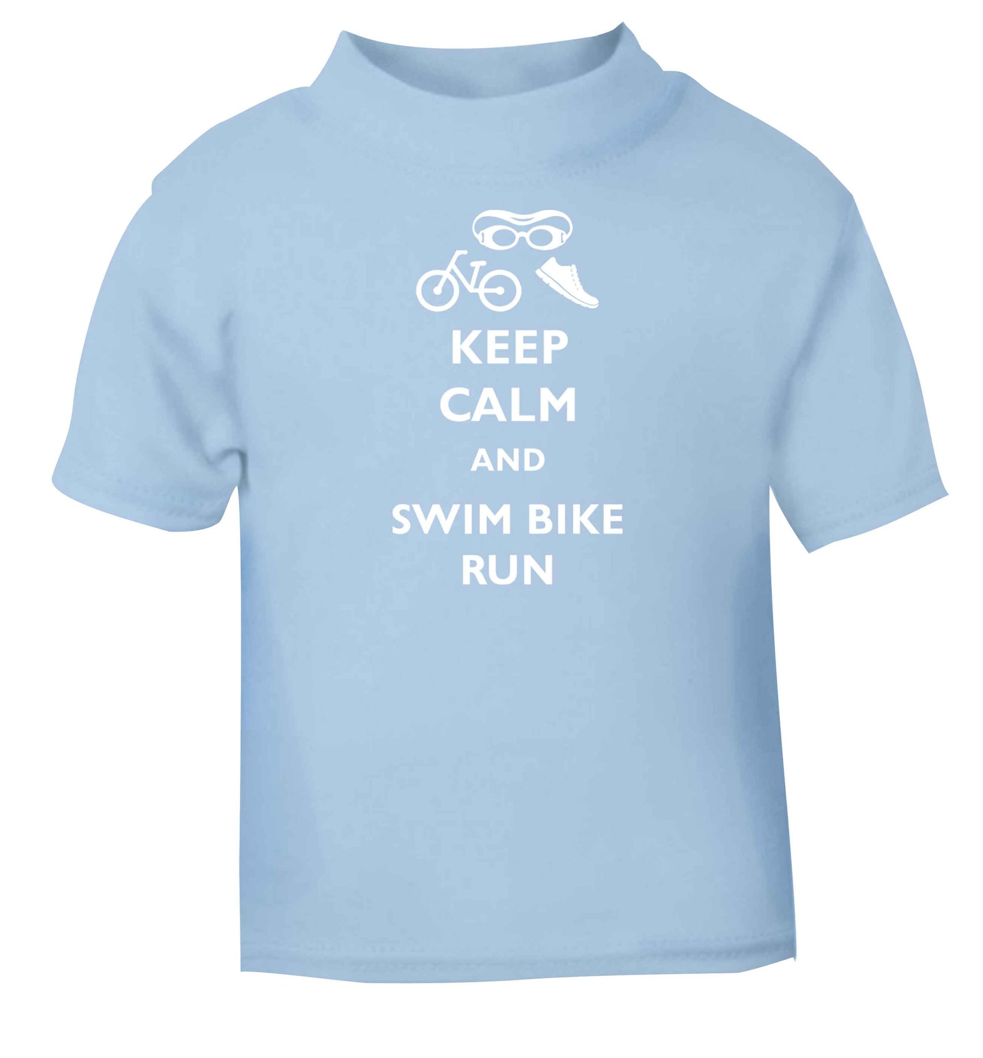 Keep calm and swim bike run light blue baby toddler Tshirt 2 Years