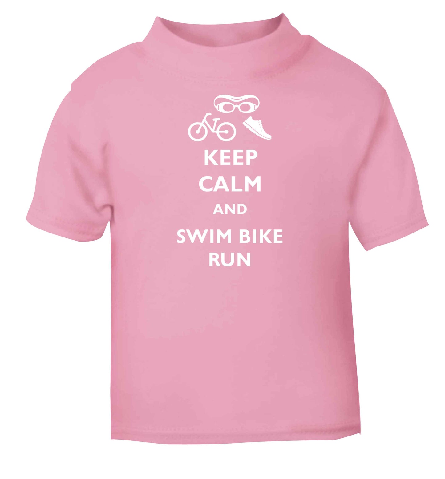 Keep calm and swim bike run light pink baby toddler Tshirt 2 Years