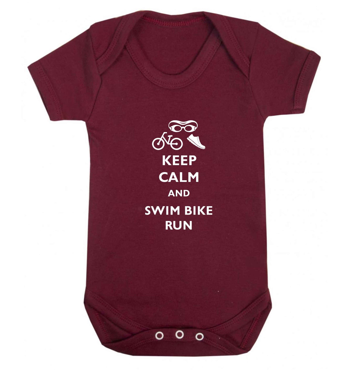 Keep calm and swim bike run baby vest maroon 18-24 months