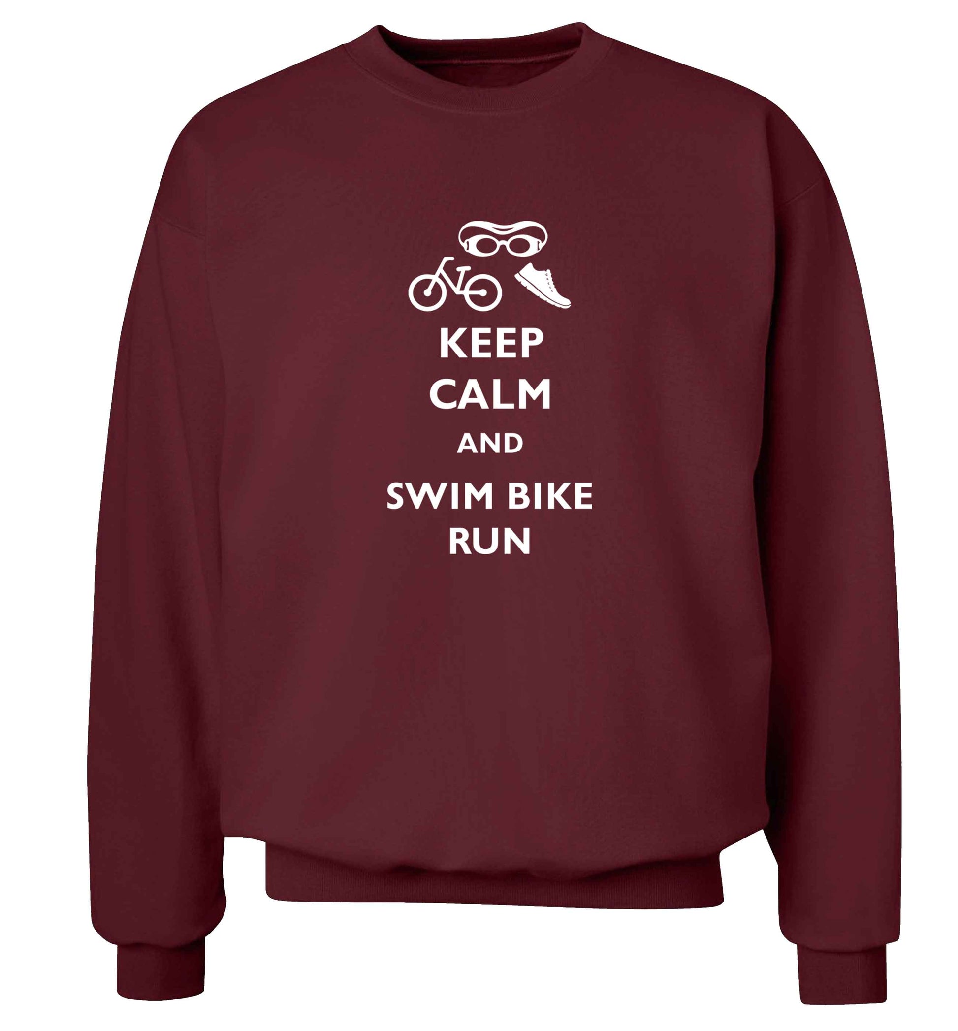 Keep calm and swim bike run adult's unisex maroon sweater 2XL