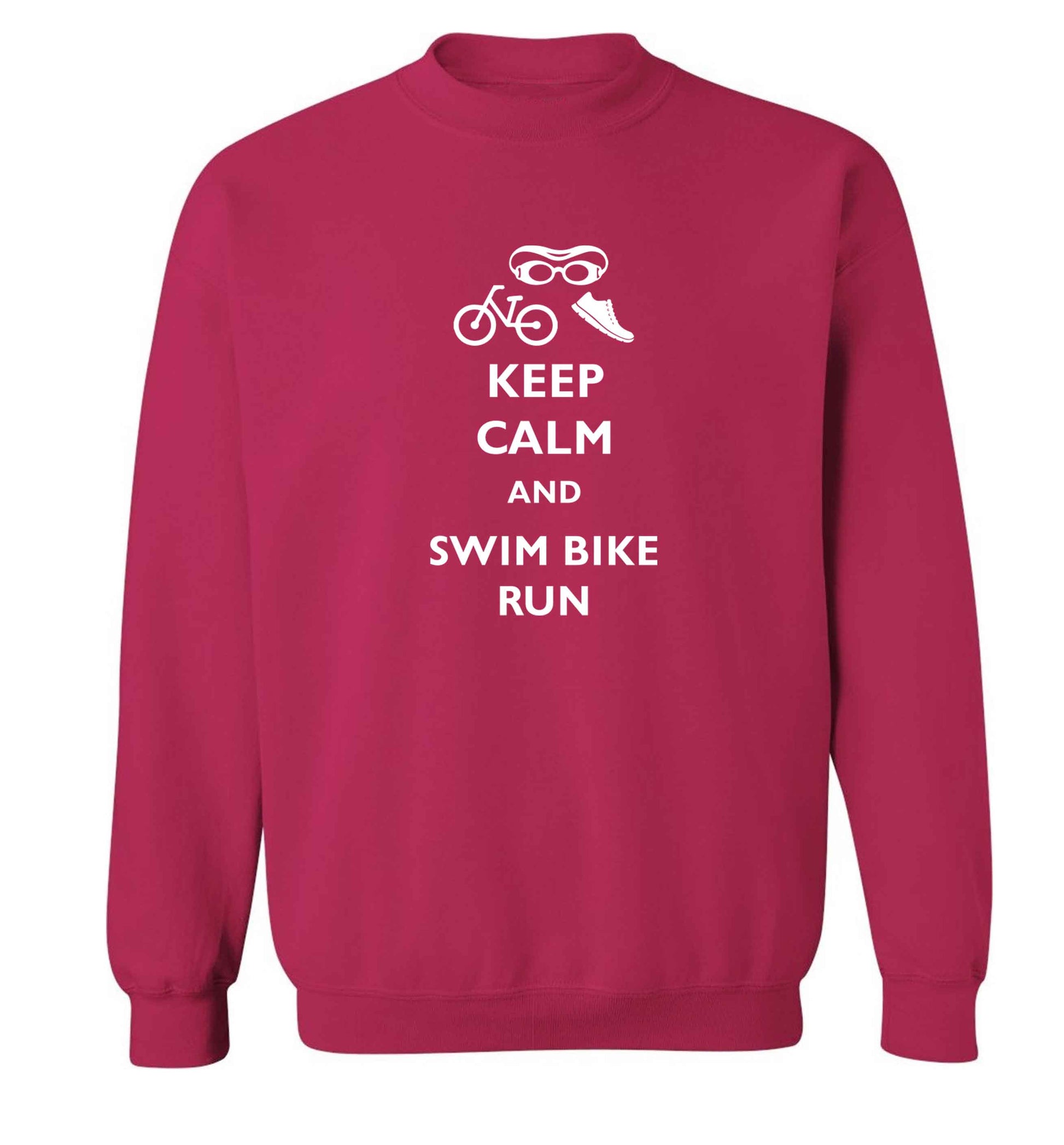 Keep calm and swim bike run adult's unisex pink sweater 2XL