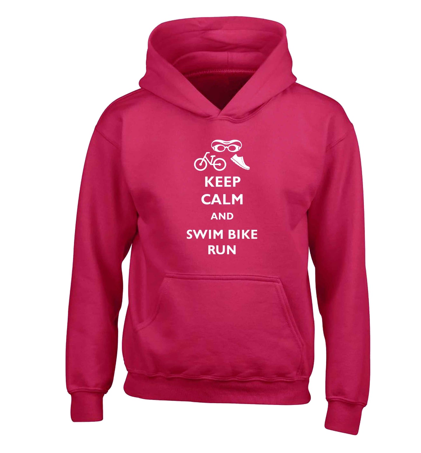 Keep calm and swim bike run children's pink hoodie 12-13 Years