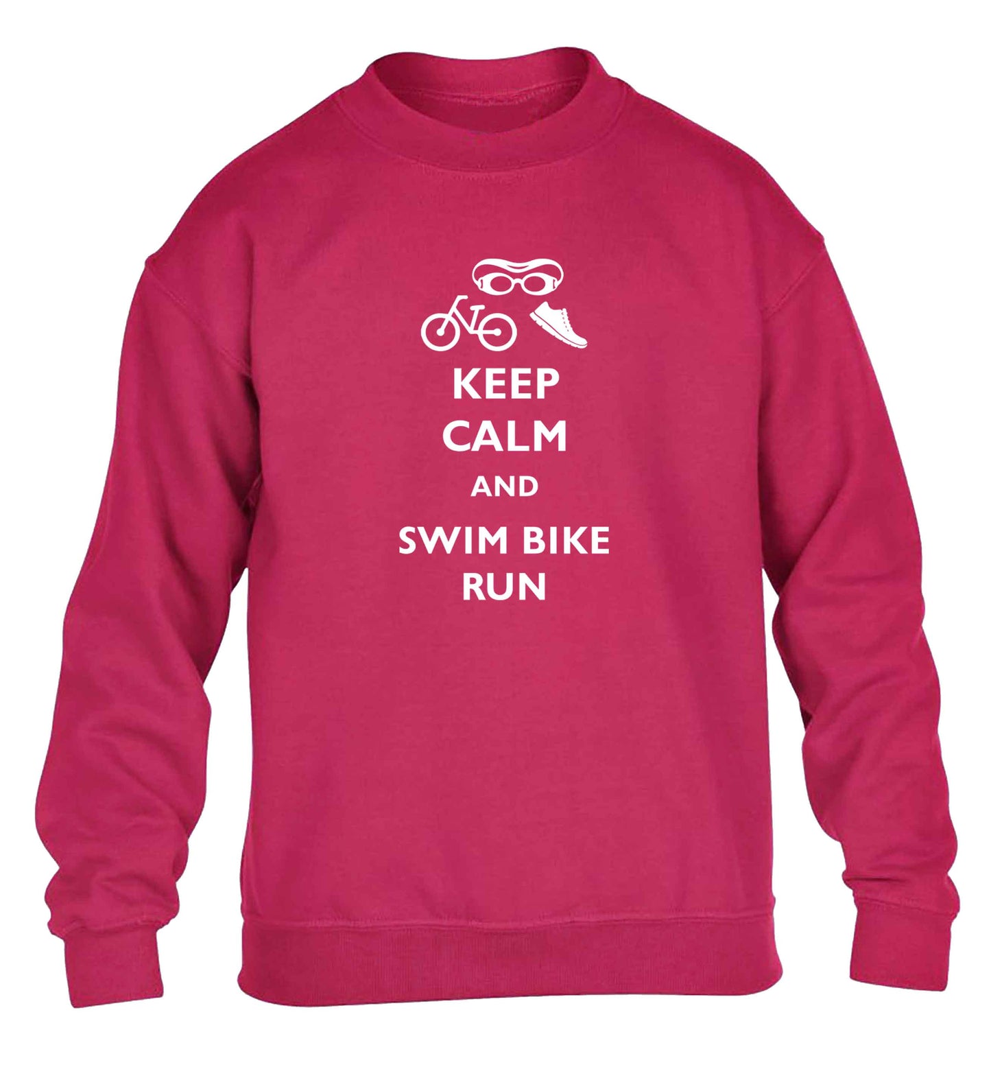 Keep calm and swim bike run children's pink sweater 12-13 Years