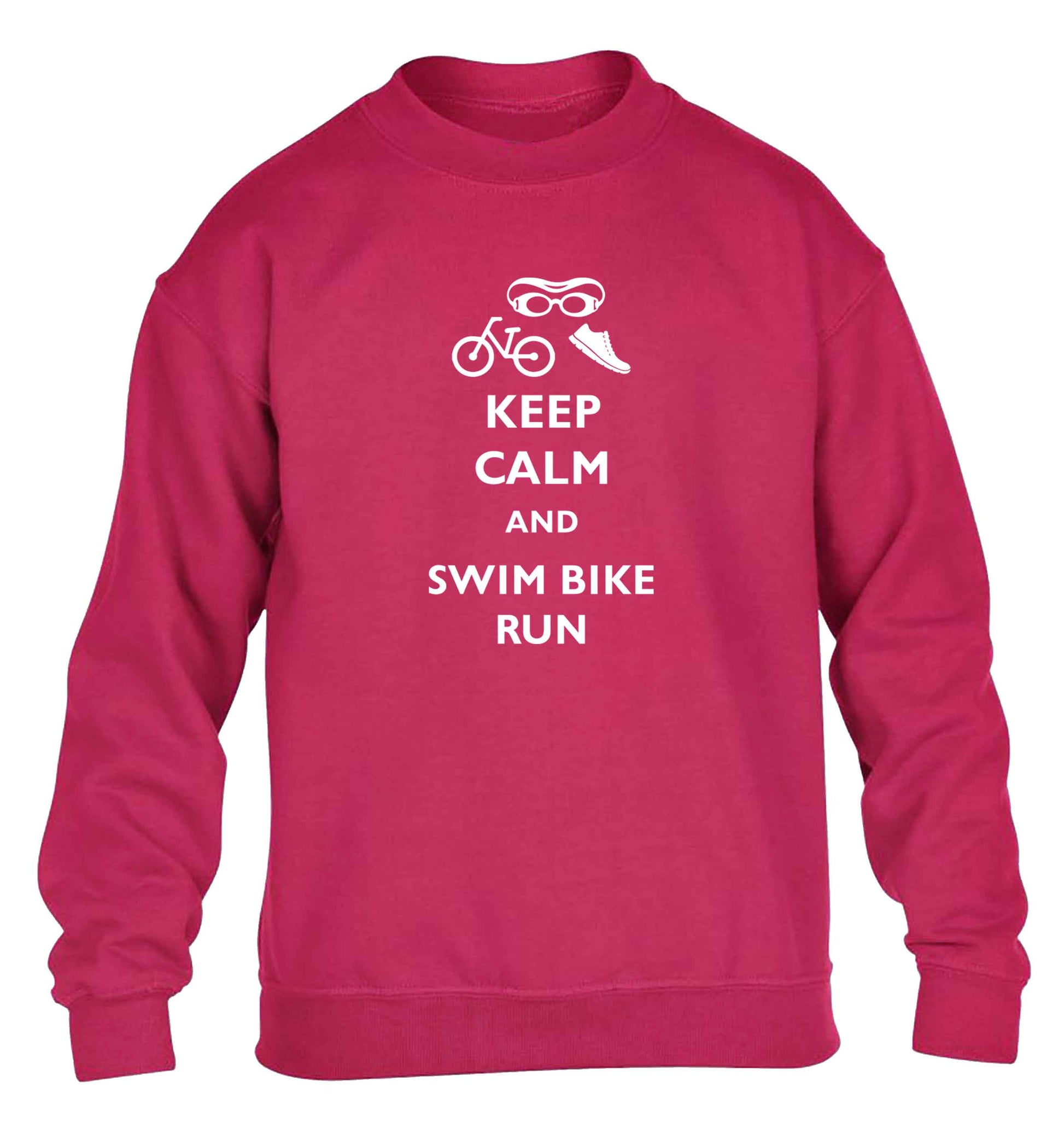 Keep calm and swim bike run children's pink sweater 12-13 Years