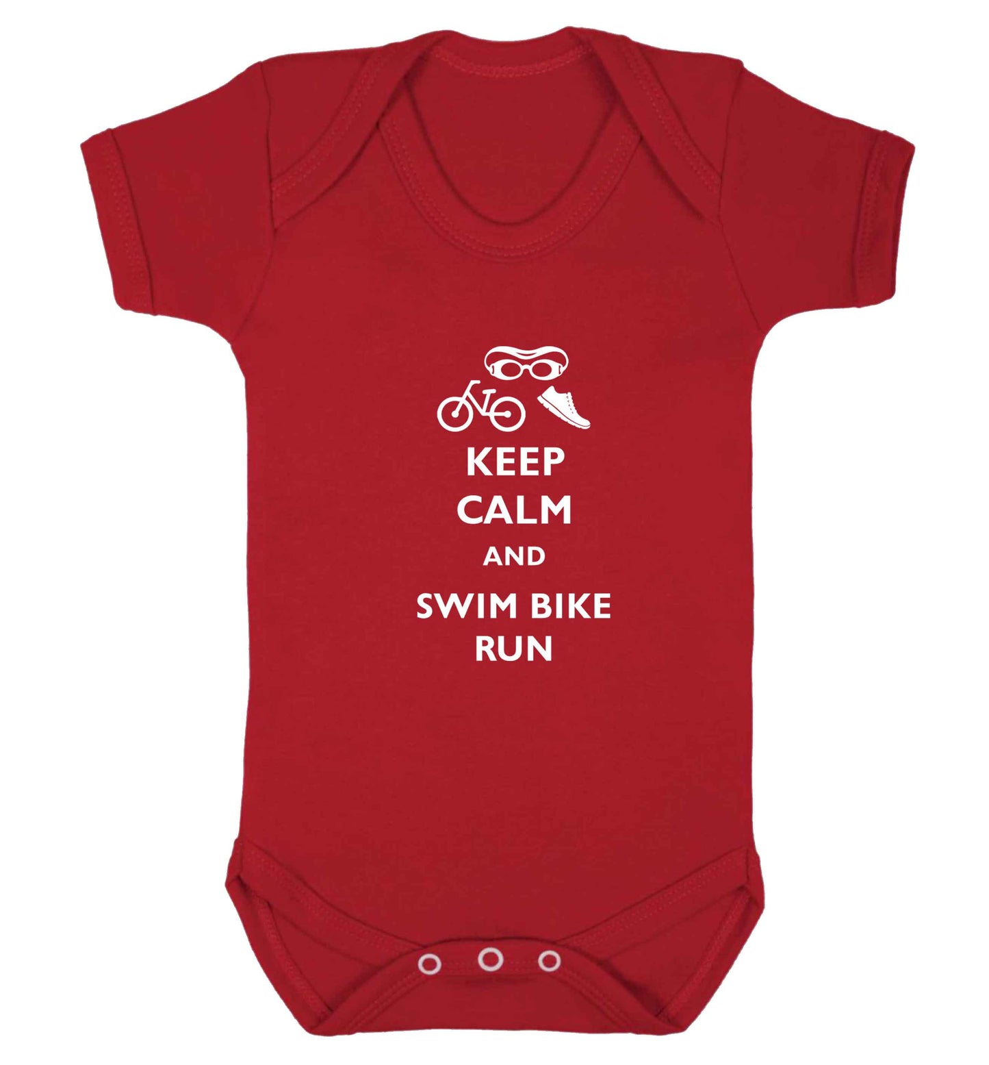 Keep calm and swim bike run baby vest red 18-24 months