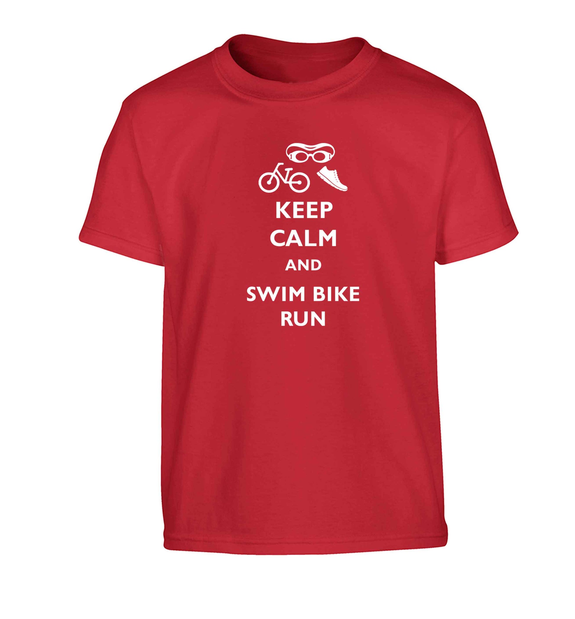 Keep calm and swim bike run Children's red Tshirt 12-13 Years