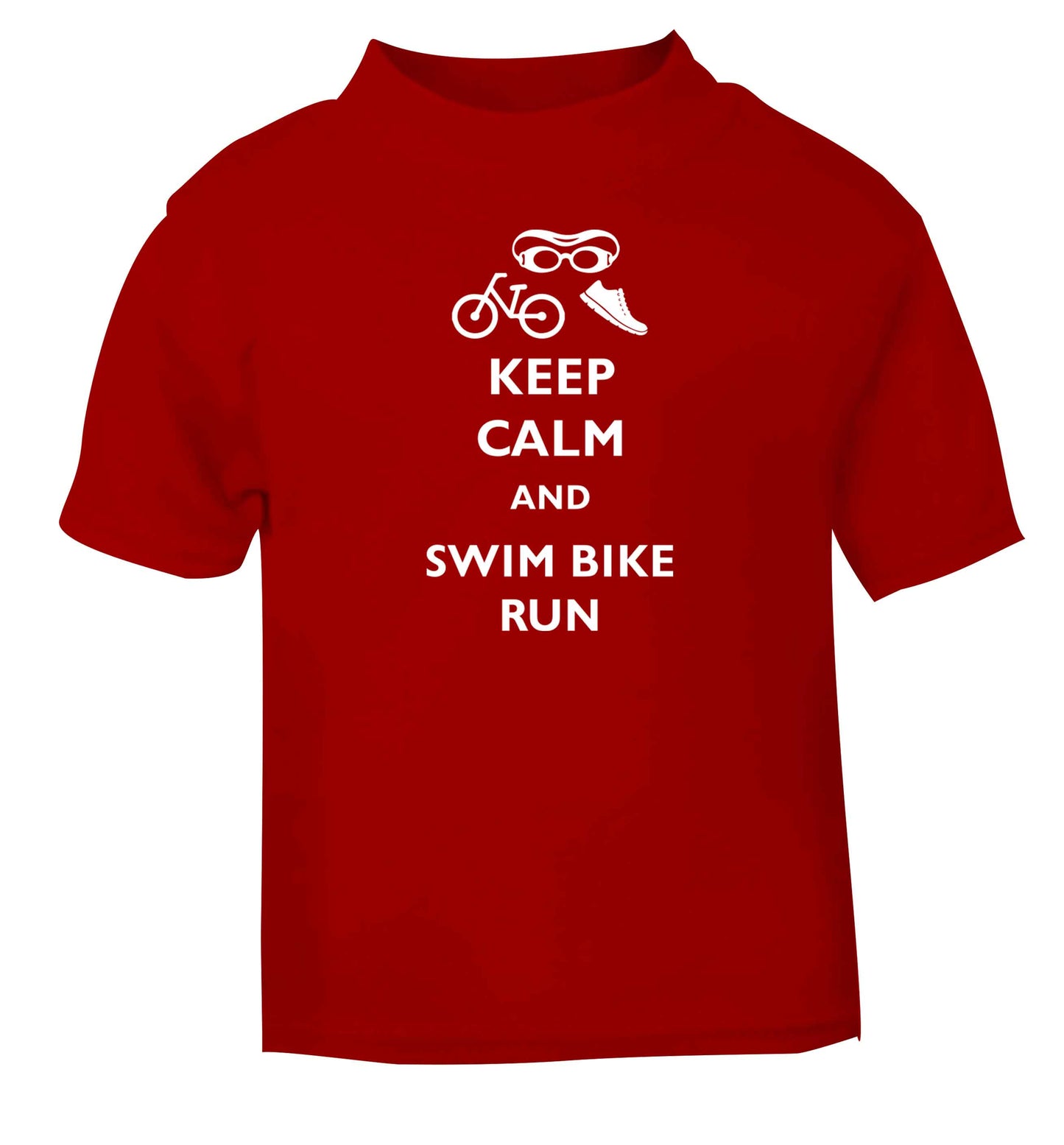 Keep calm and swim bike run red baby toddler Tshirt 2 Years