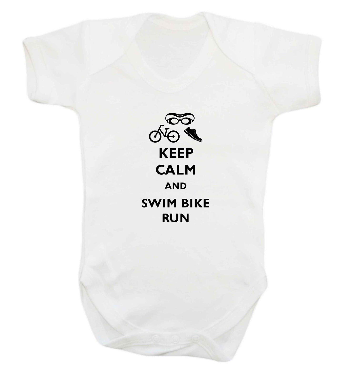 Keep calm and swim bike run baby vest white 18-24 months