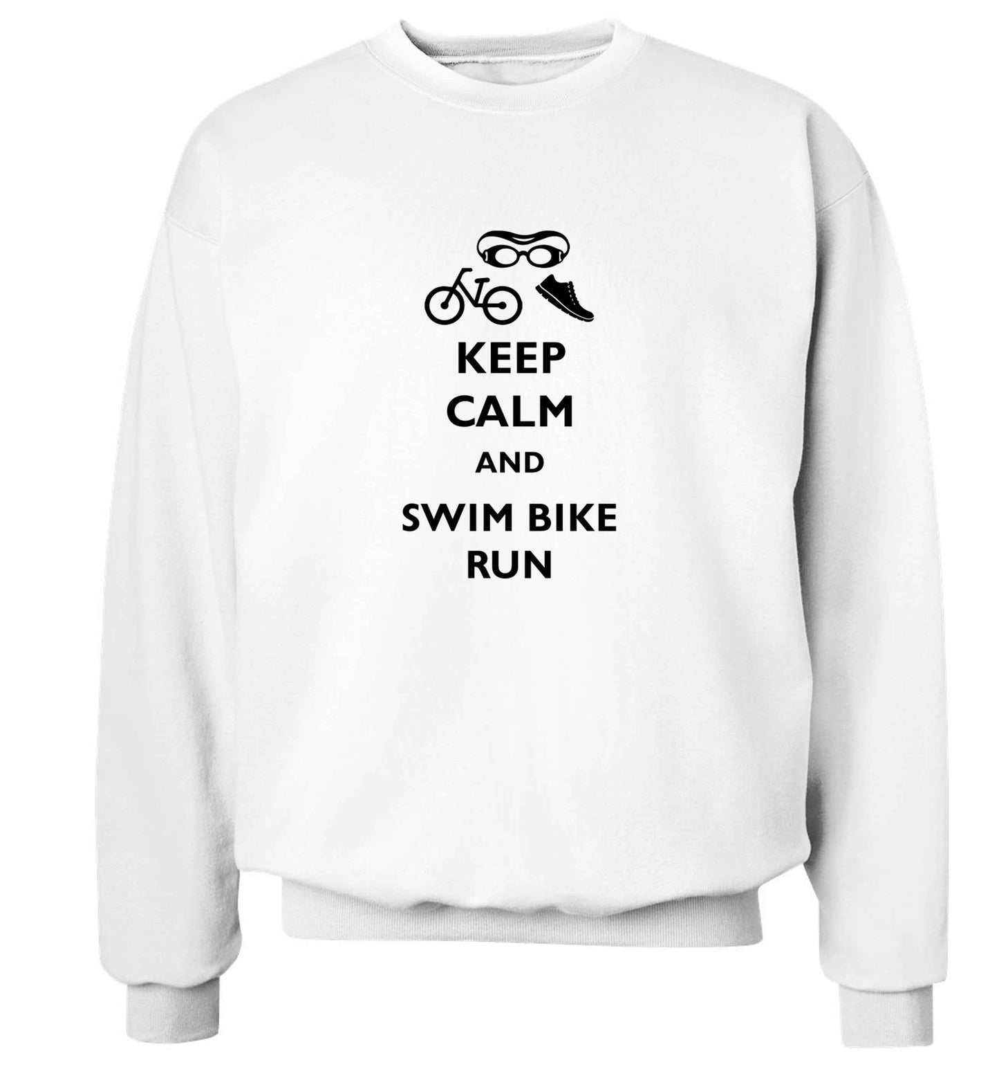 Keep calm and swim bike run adult's unisex white sweater 2XL