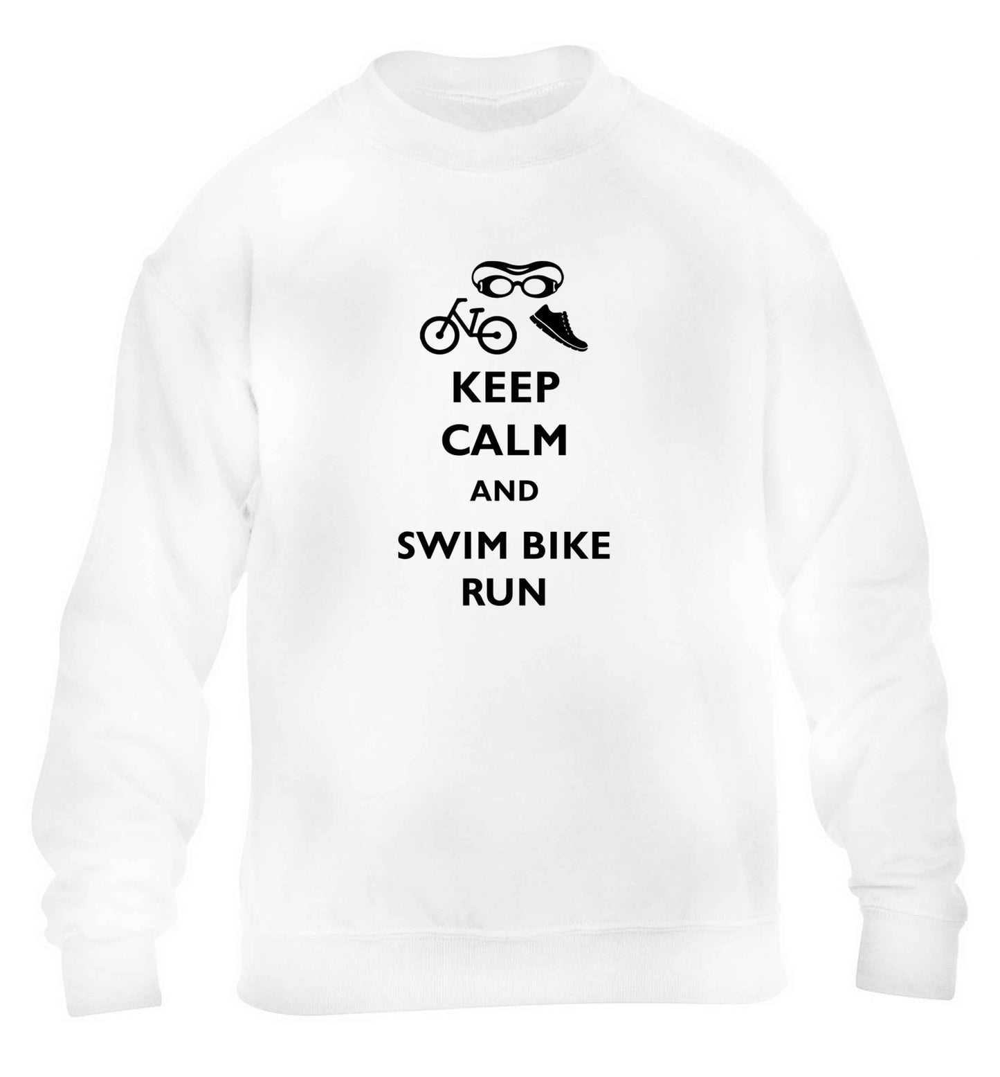 Keep calm and swim bike run children's white sweater 12-13 Years