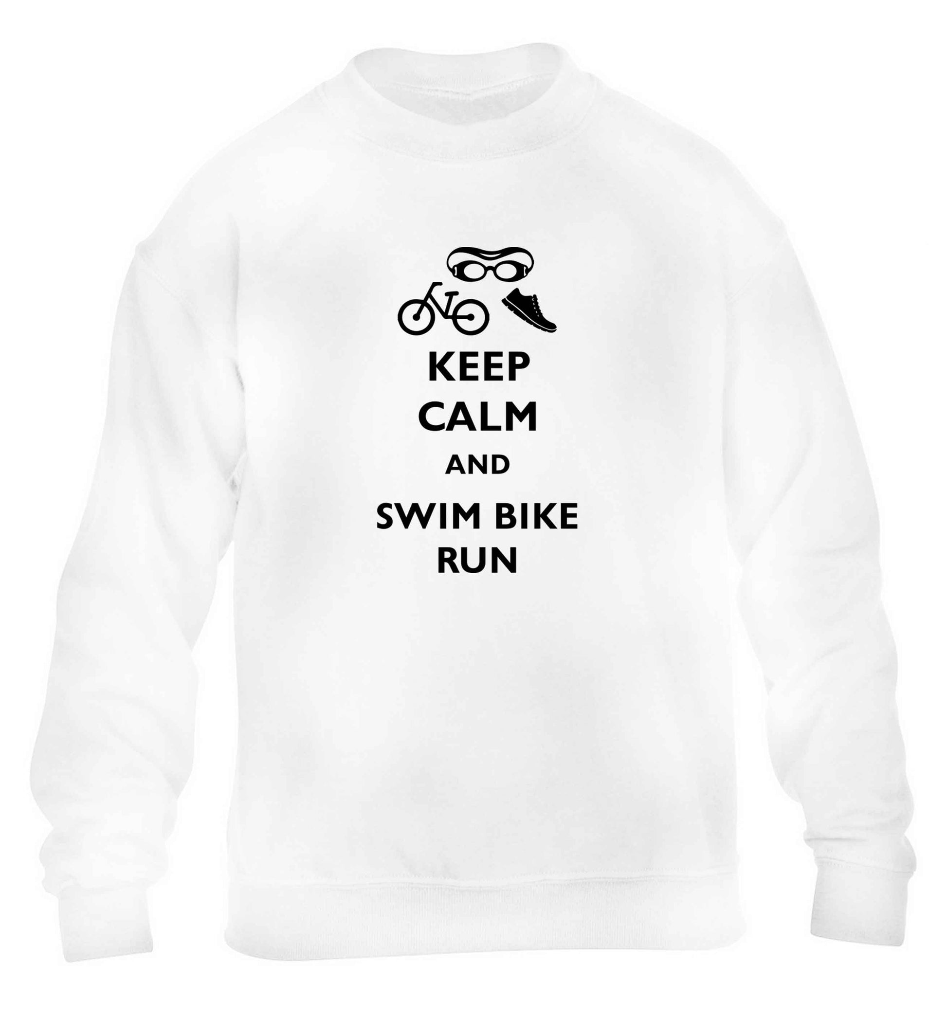 Keep calm and swim bike run children's white sweater 12-13 Years
