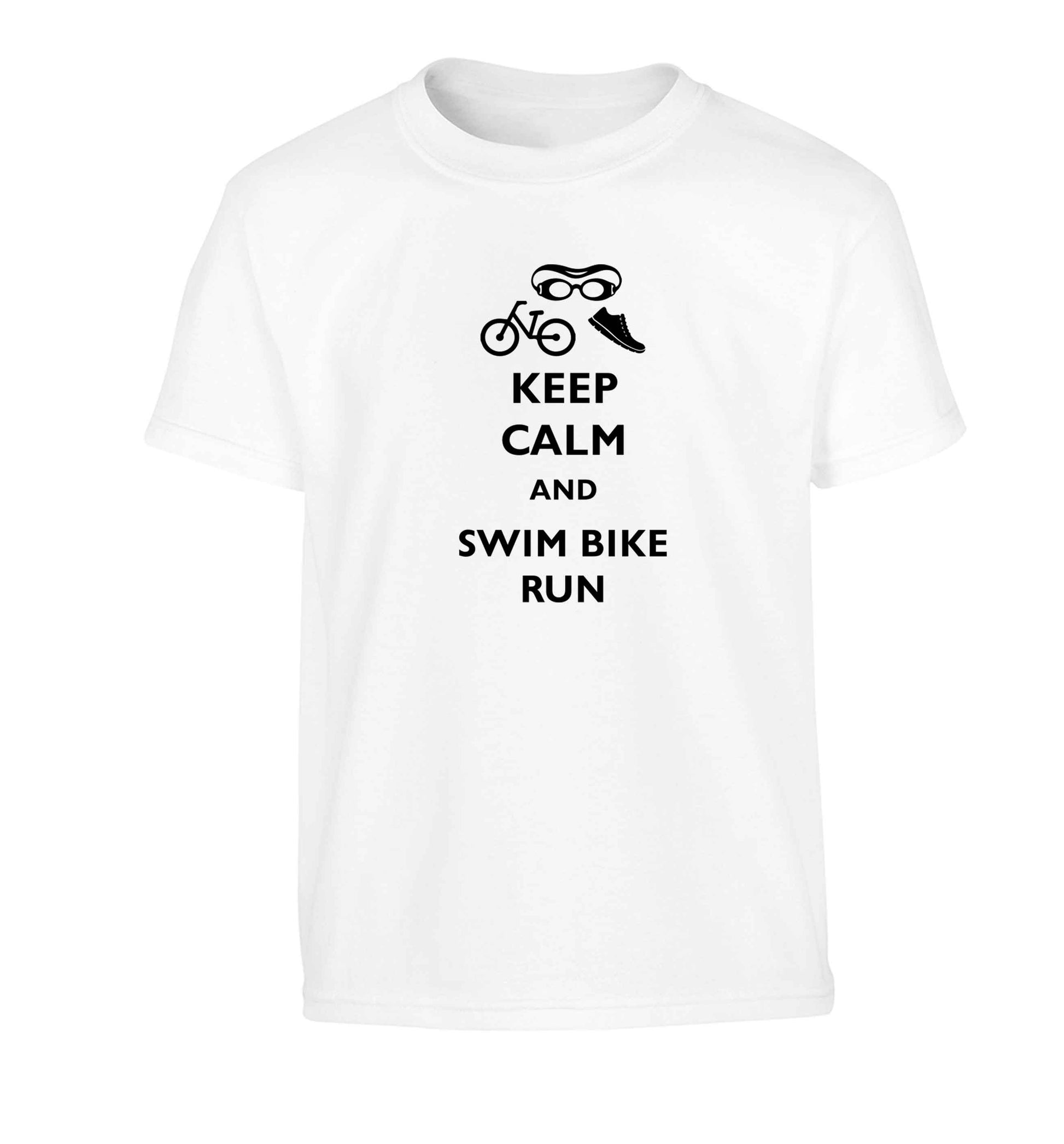 Keep calm and swim bike run Children's white Tshirt 12-13 Years