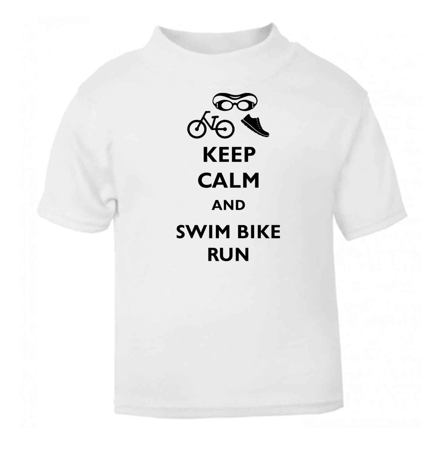 Keep calm and swim bike run white baby toddler Tshirt 2 Years