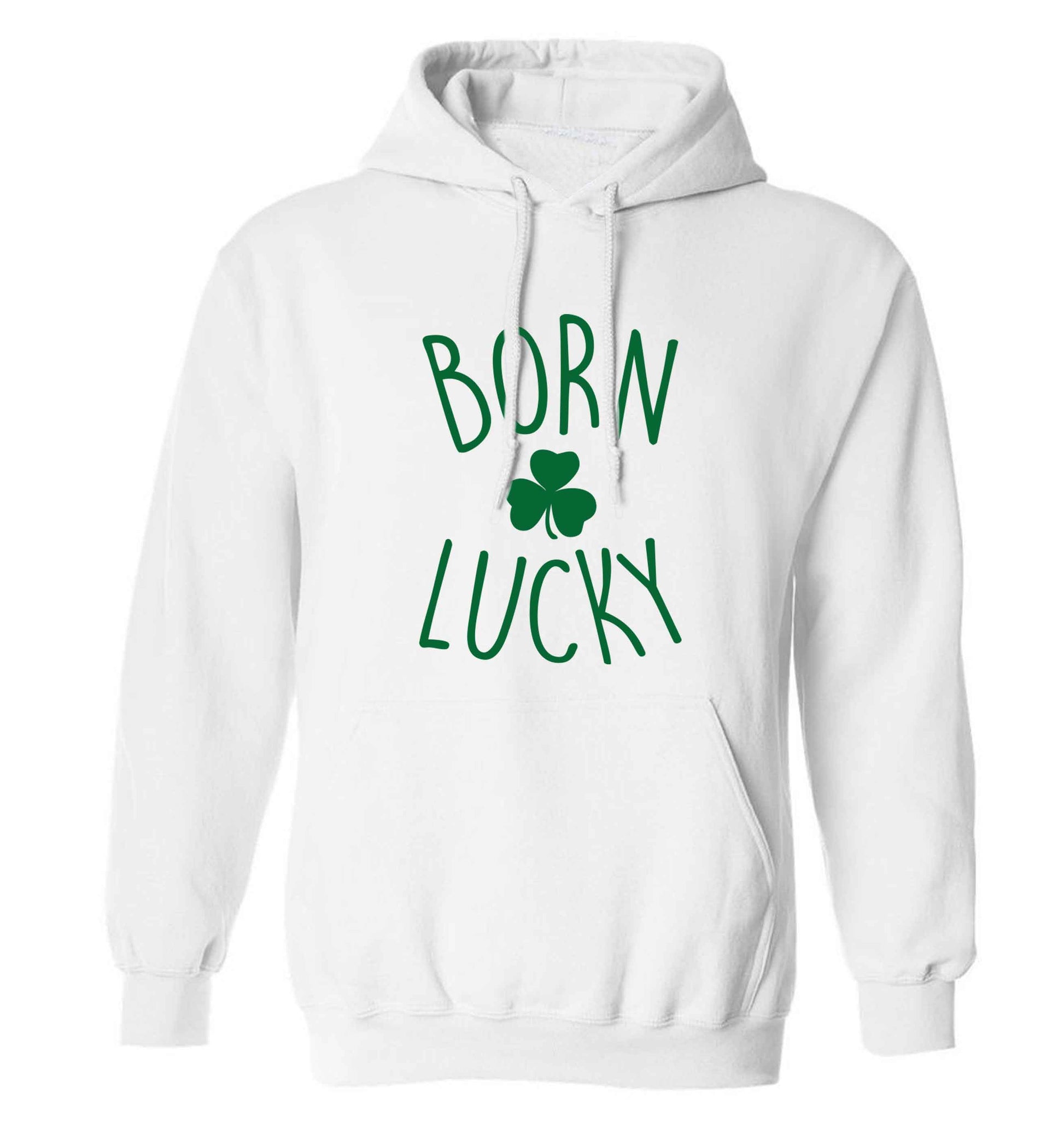 Born Lucky adults unisex white hoodie 2XL