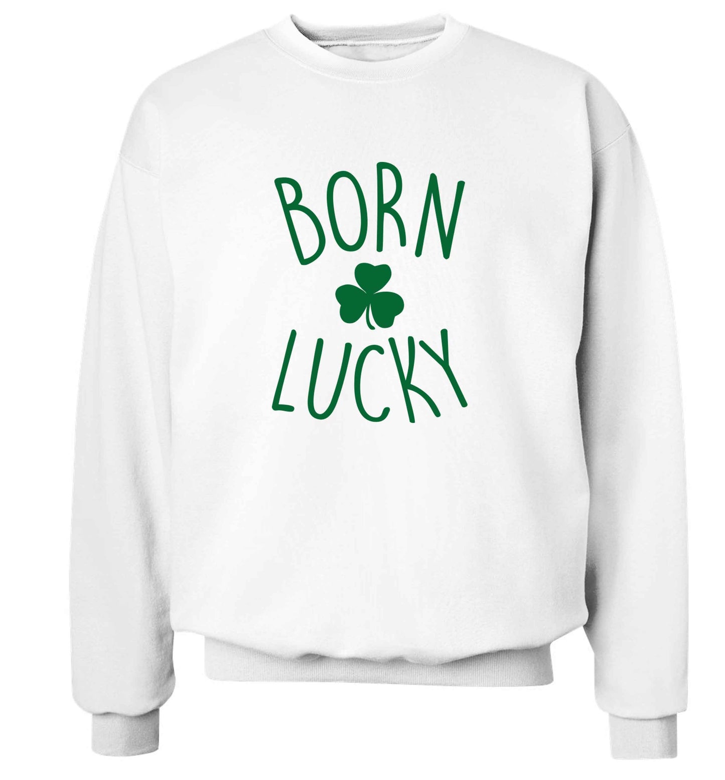 Born Lucky adult's unisex white sweater 2XL