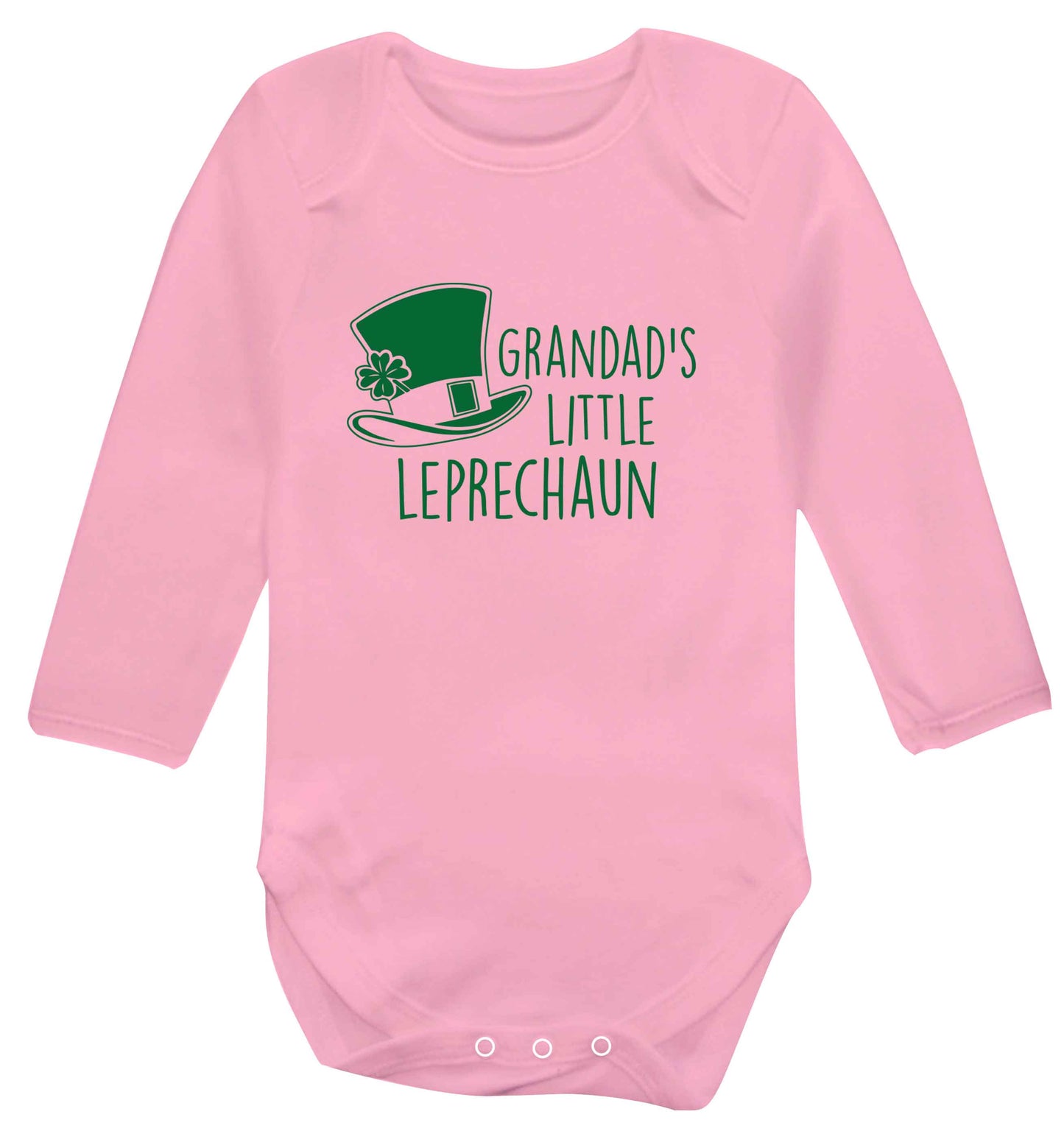 Grandad's little leprechaun baby vest long sleeved pale pink 6-12 months