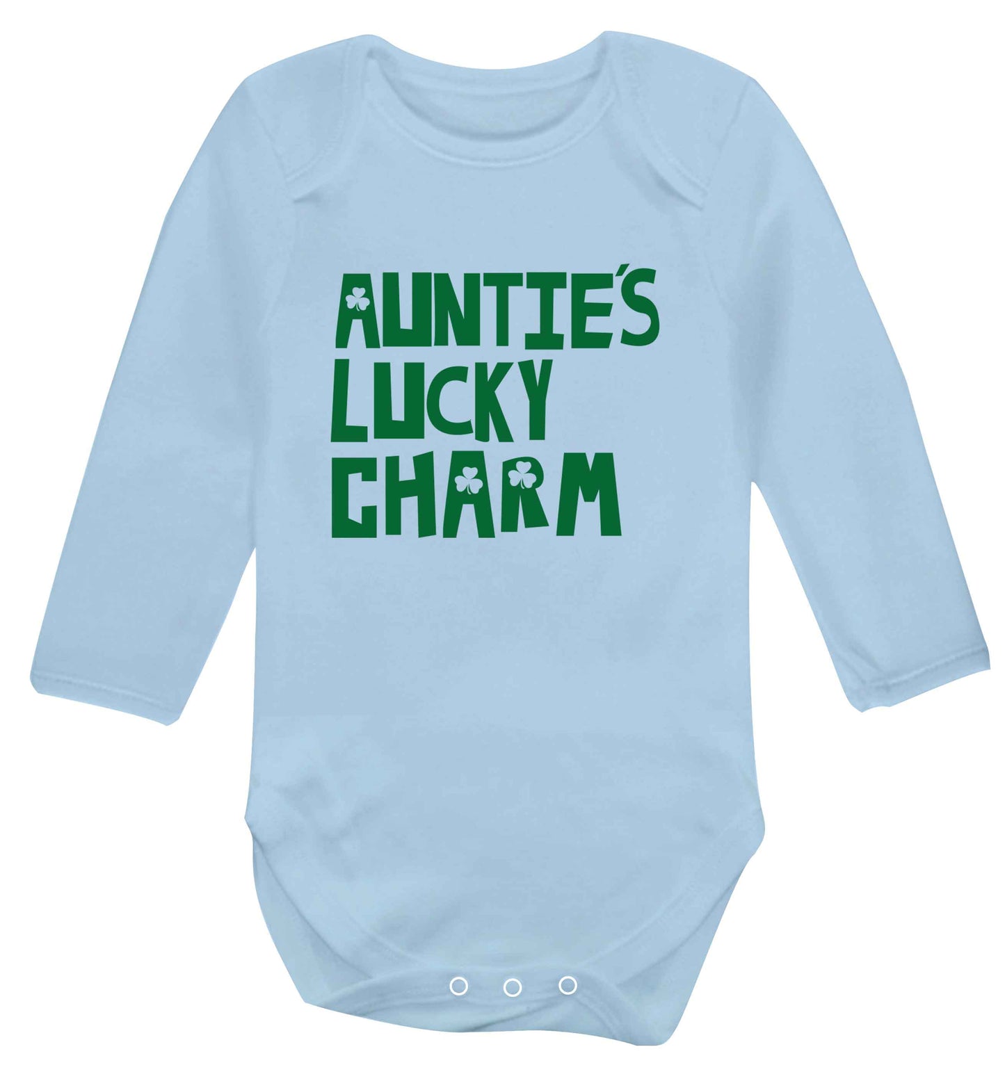 Auntie's lucky charm baby vest long sleeved pale blue 6-12 months