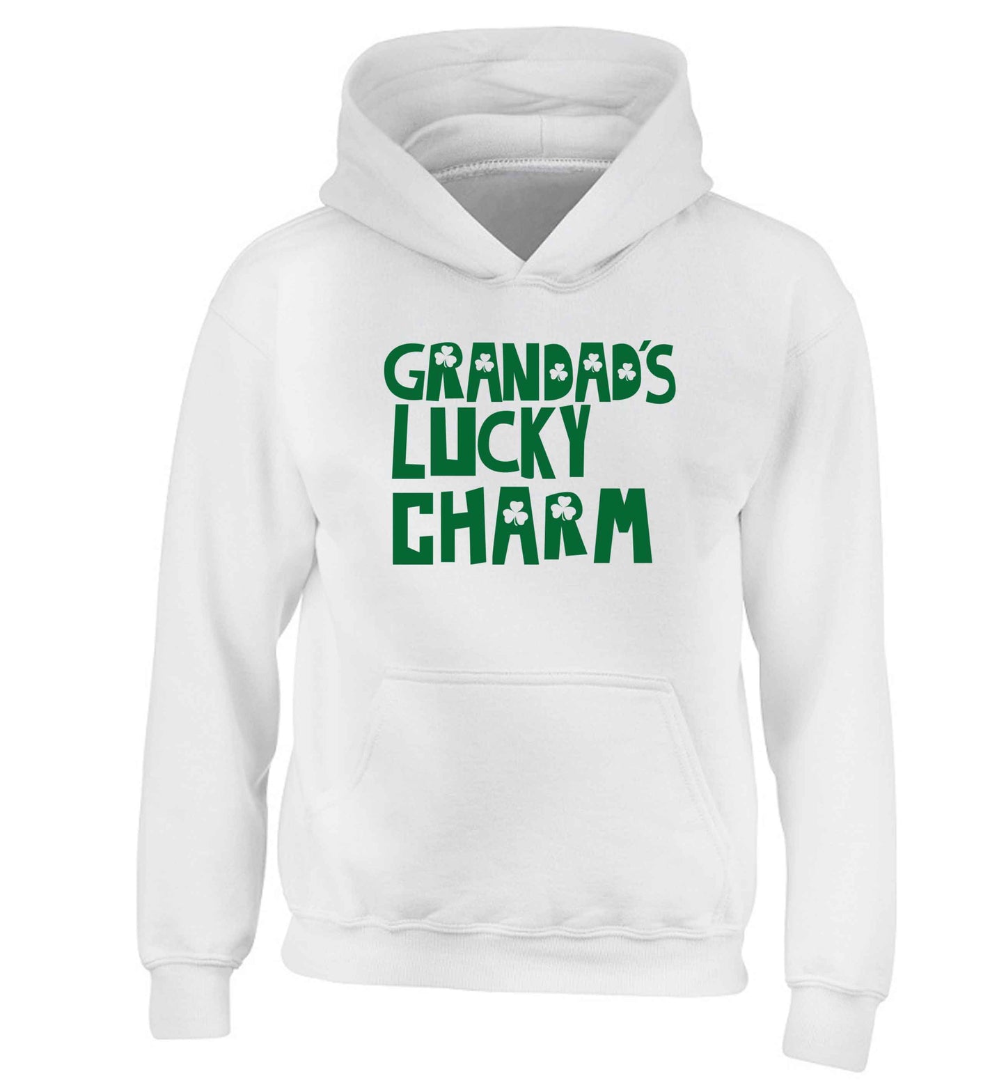 Grandad's lucky charm  children's white hoodie 12-13 Years