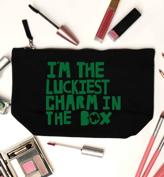 I'm the luckiest charm in the box black makeup bag