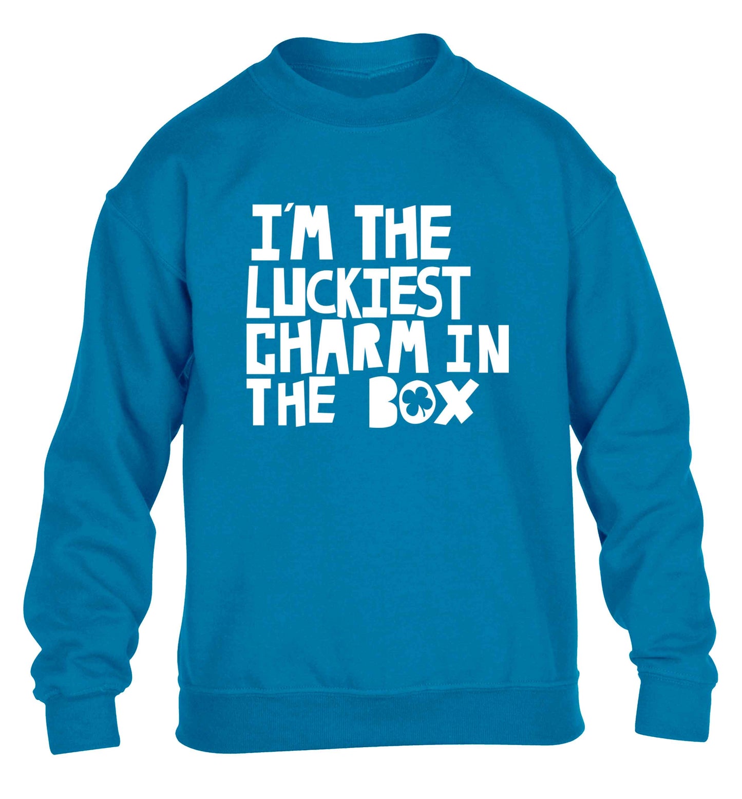 I'm the luckiest charm in the box children's blue sweater 12-13 Years