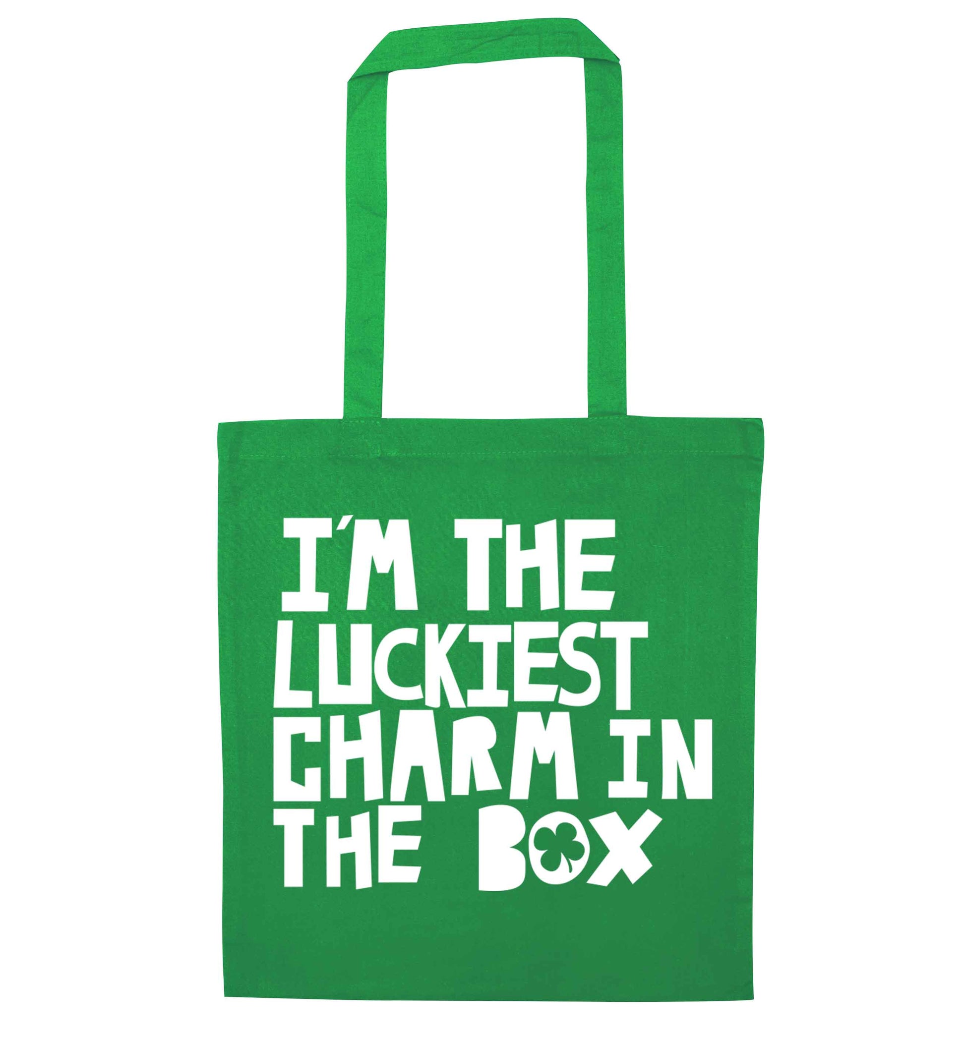 I'm the luckiest charm in the box green tote bag