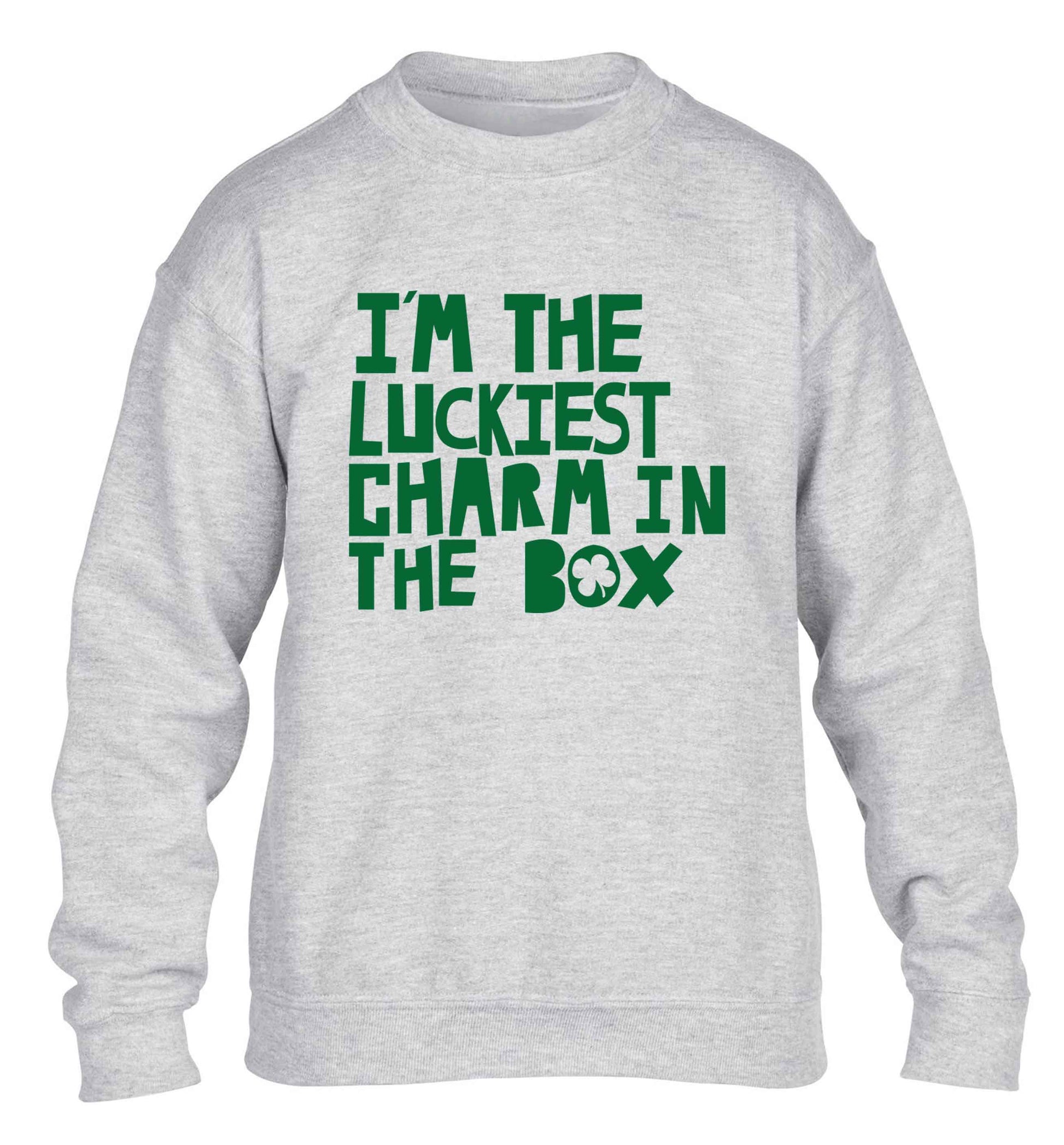 I'm the luckiest charm in the box children's grey sweater 12-13 Years