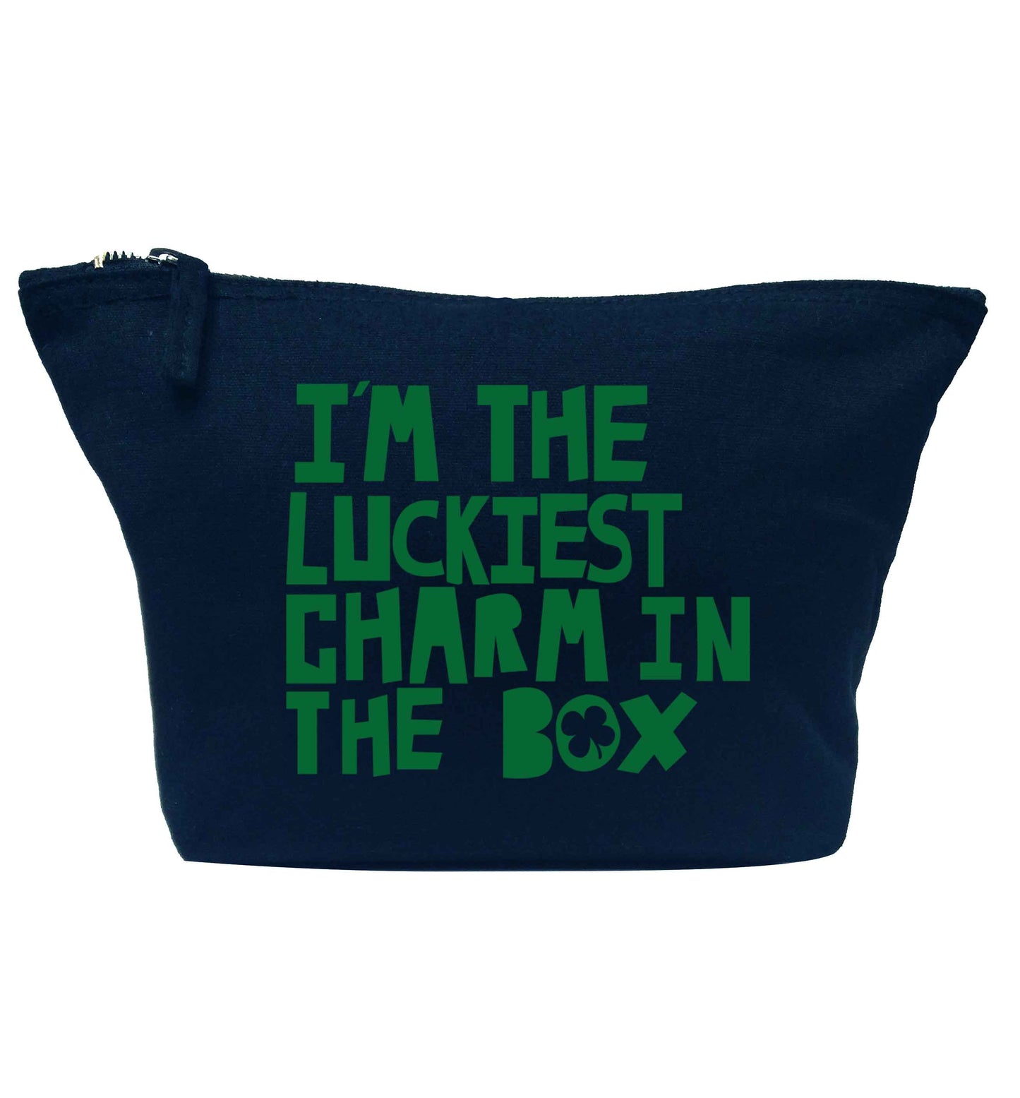 I'm the luckiest charm in the box navy makeup bag