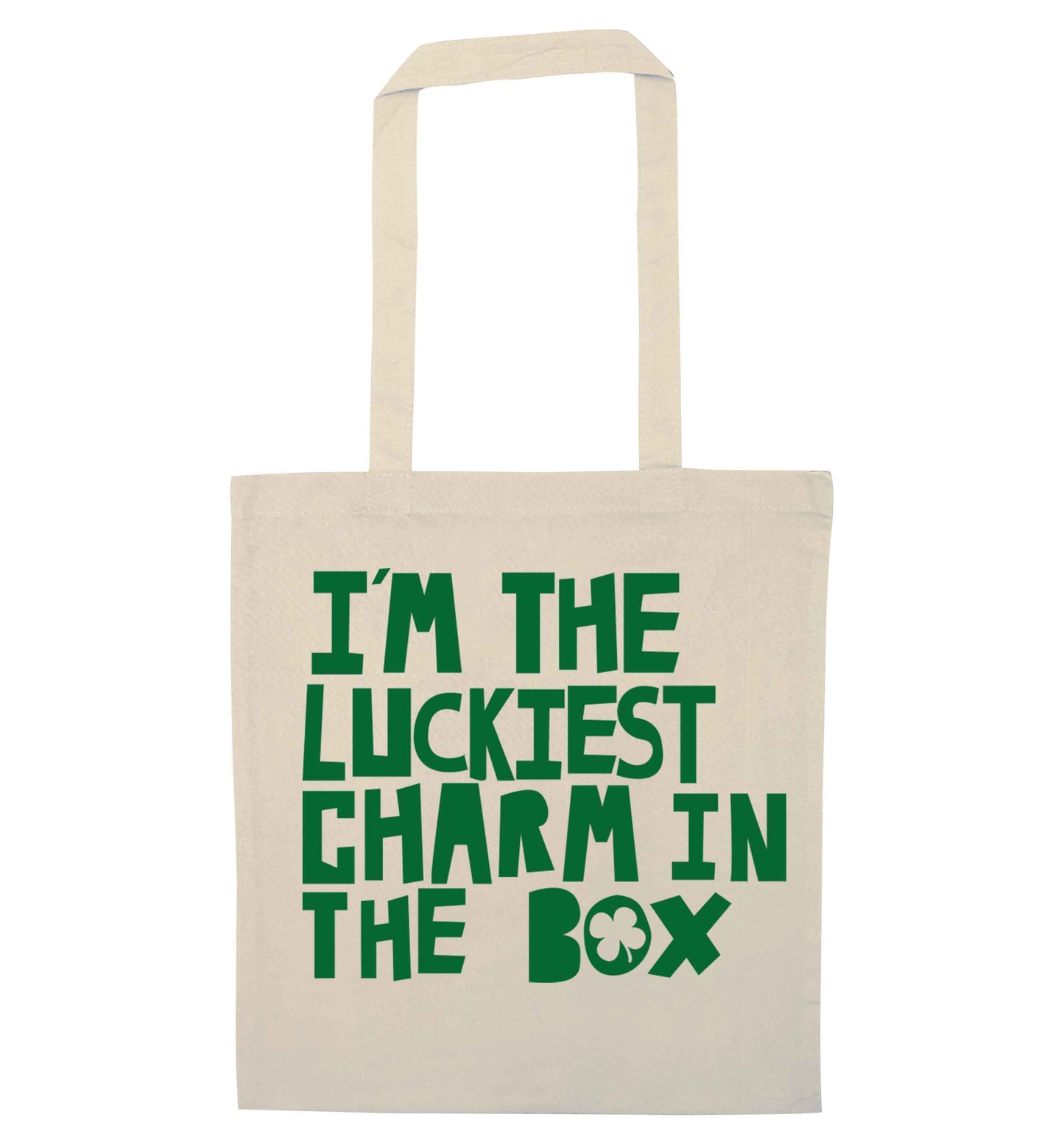 I'm the luckiest charm in the box natural tote bag