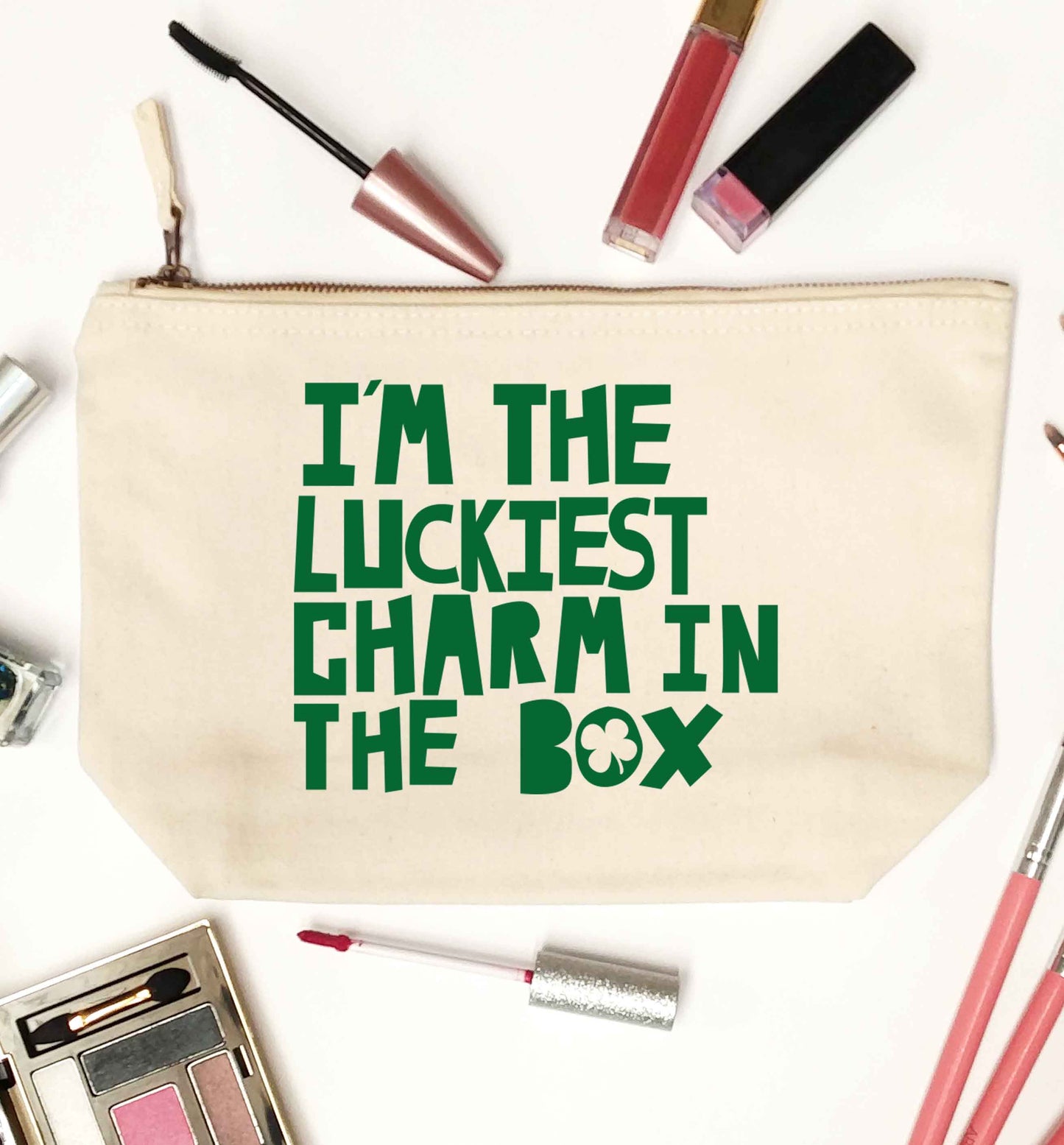 I'm the luckiest charm in the box natural makeup bag