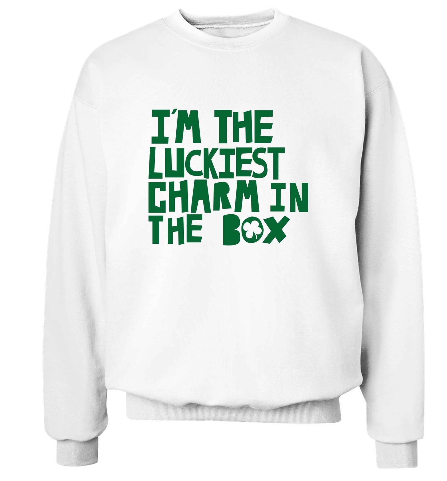 I'm the luckiest charm in the box adult's unisex white sweater 2XL
