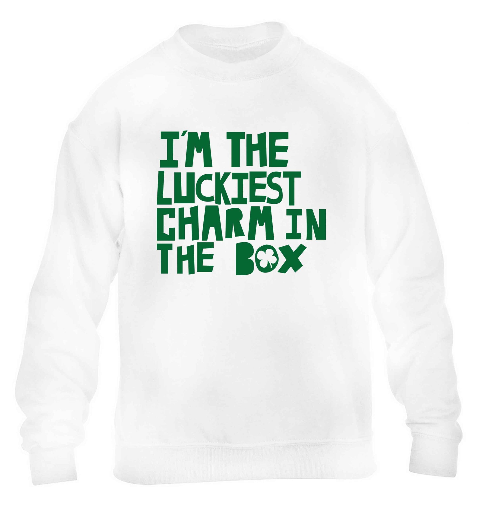 I'm the luckiest charm in the box children's white sweater 12-13 Years