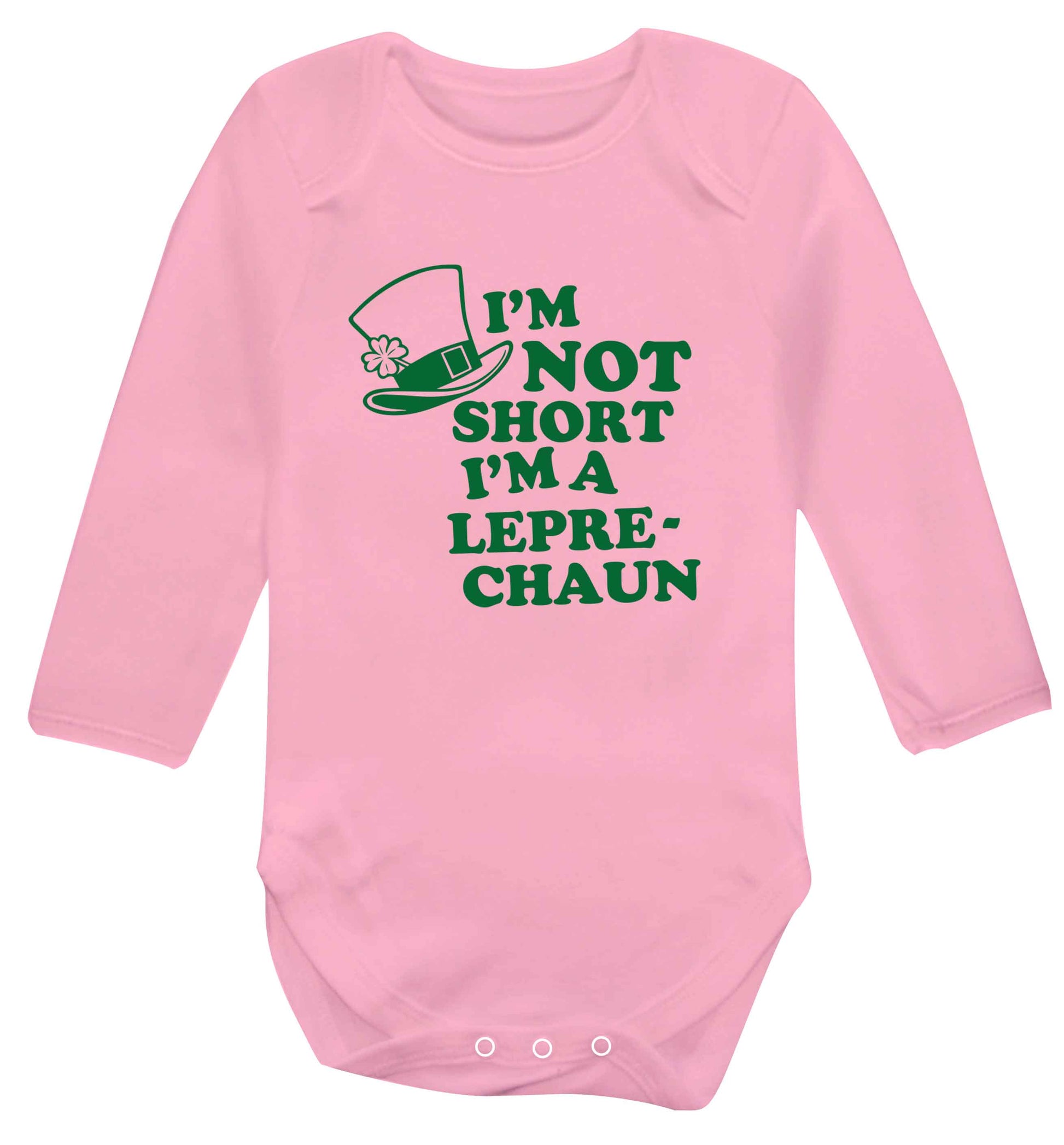 I'm not short I'm a leprechaun baby vest long sleeved pale pink 6-12 months