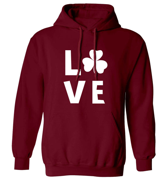 Shamrock love adults unisex maroon hoodie 2XL