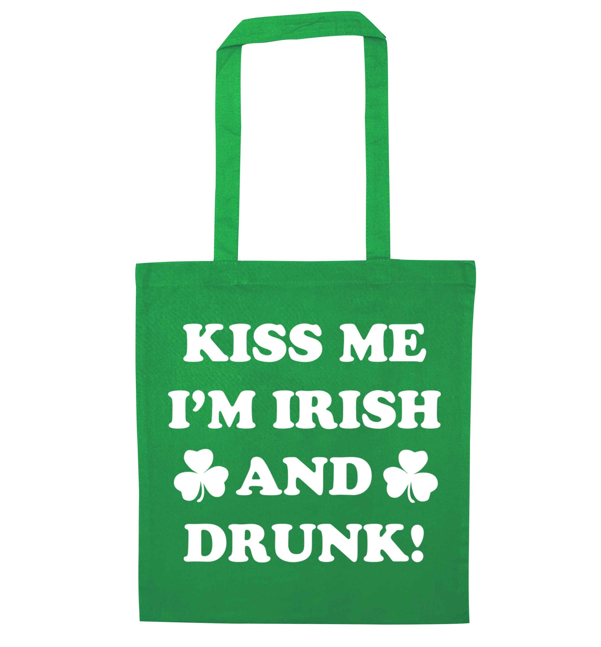 Kiss me I'm Irish and drunk green tote bag